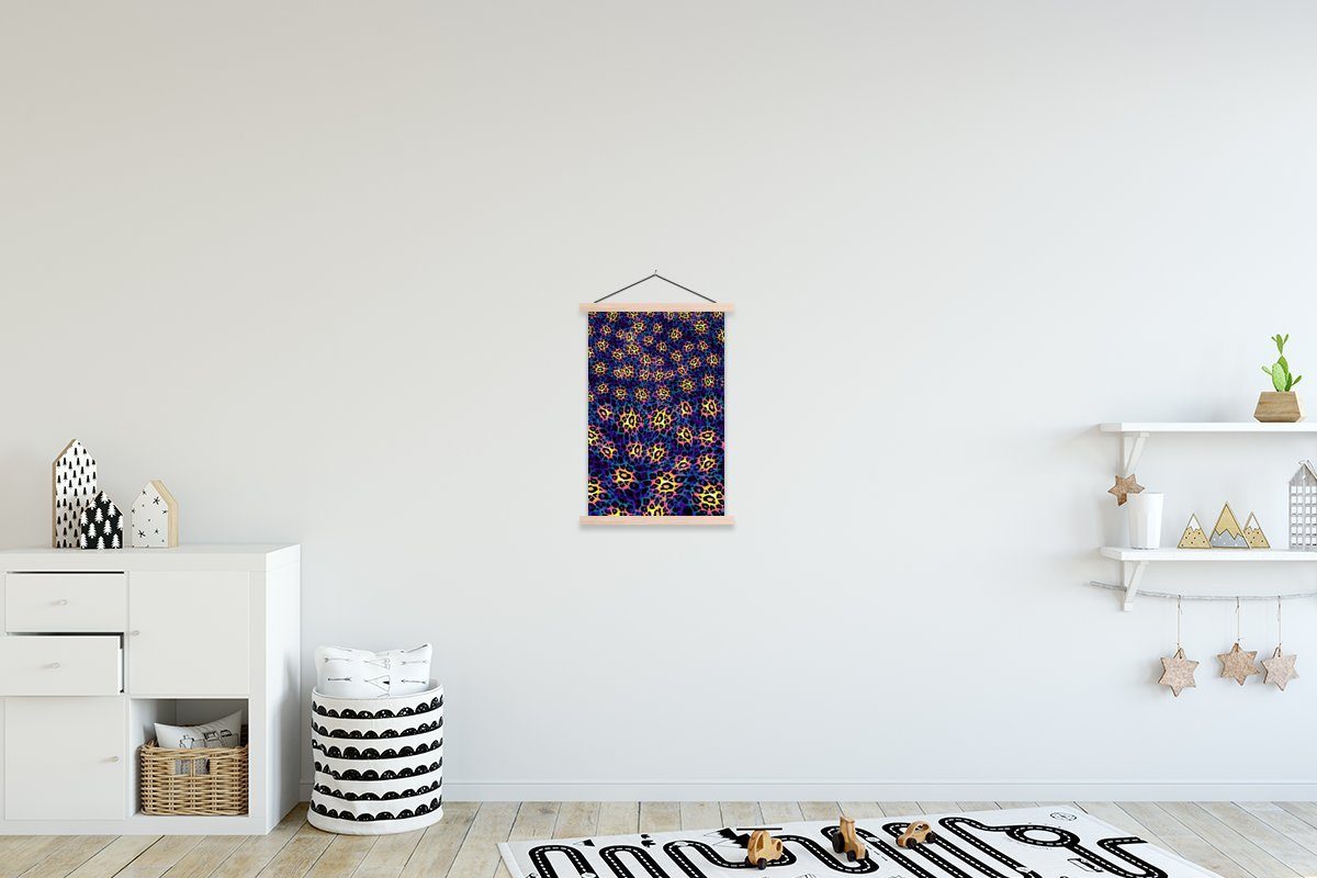 MuchoWow Poster Pantherdruck - Muster - Gelb, (1 St), Posterleiste, Textilposter für Wohnzimmer, Bilderleiste, Magnetisch