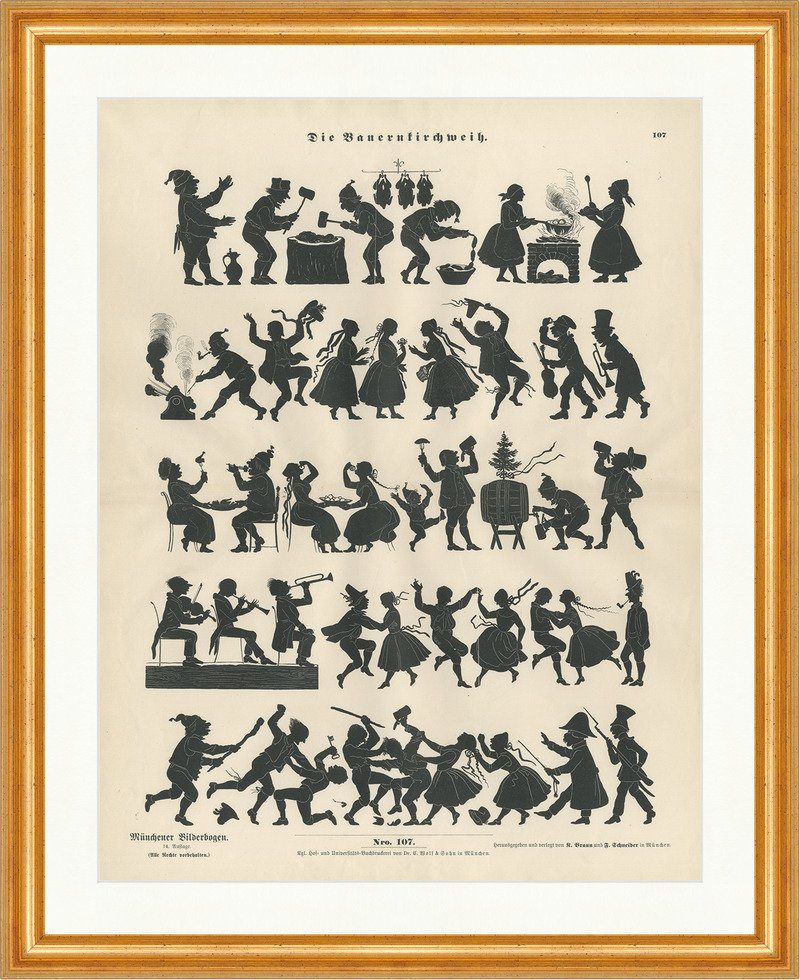 BillerAntik Kunstdruck Die Bauernkirchweih Schattenspiel Fest Tanz Münchener Bilderbogen 107, (1 St)