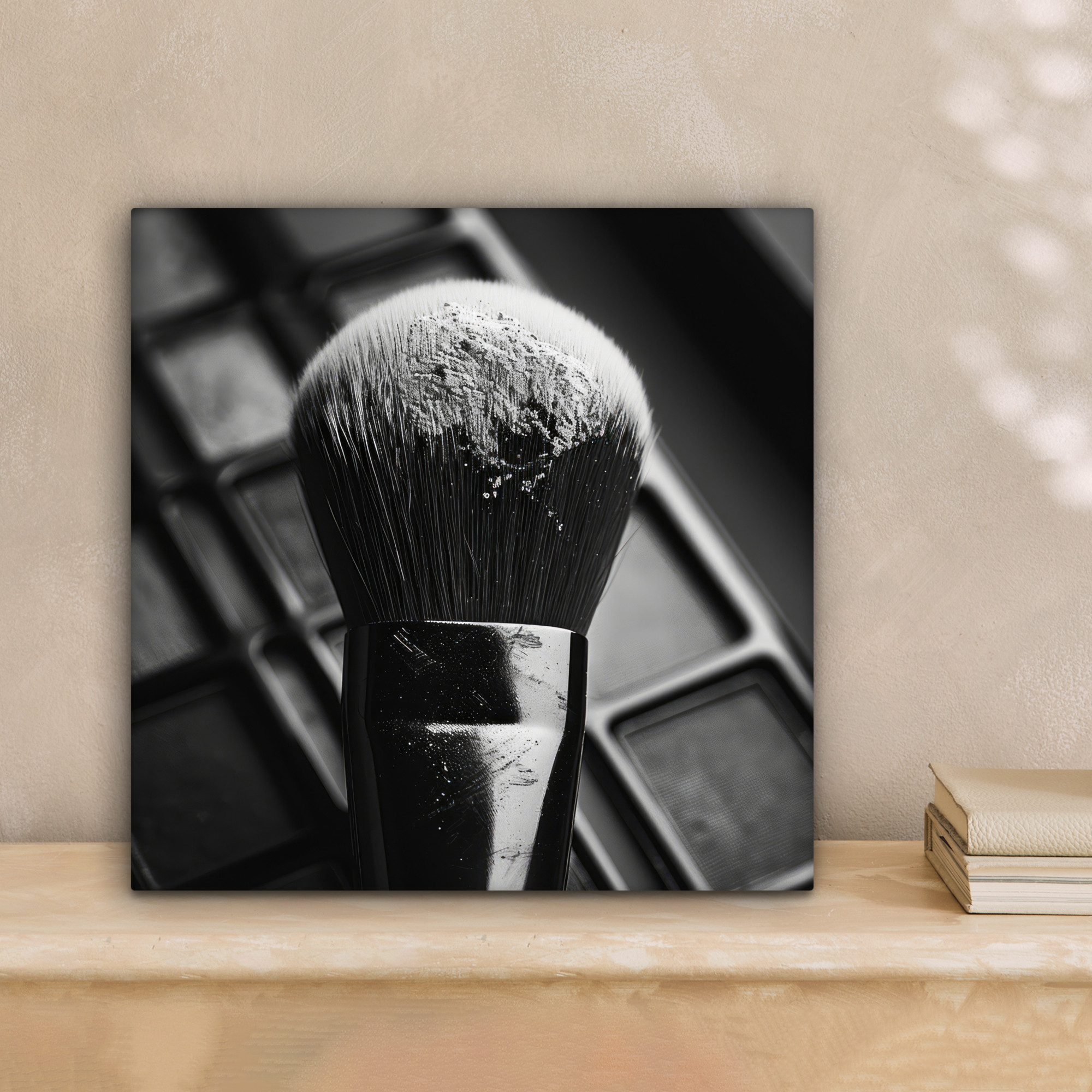 OneMillionCanvasses® Leinwandbild Make-up-Pinsel - Vintage - Schwarz und weiß, Fotodruck (1 St), Wandbild, Deko Schlafzimmer Wohnzimmer Flur 20x20 cm