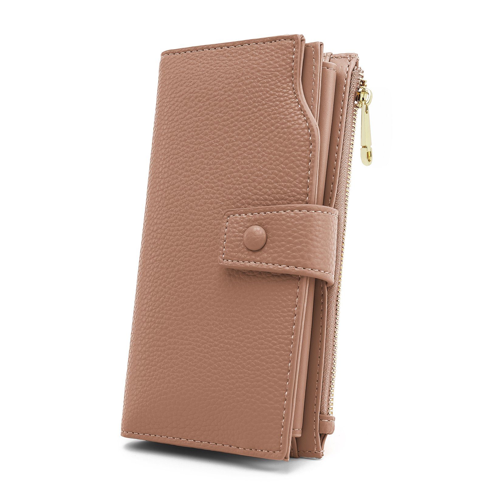 TAN.TOMI Brieftasche Portemonnaie Damen, Geldbörse für Frauen mit Lanyard (Brieftasche), Geldbörse aus hochwertigem Kunstleder Braun