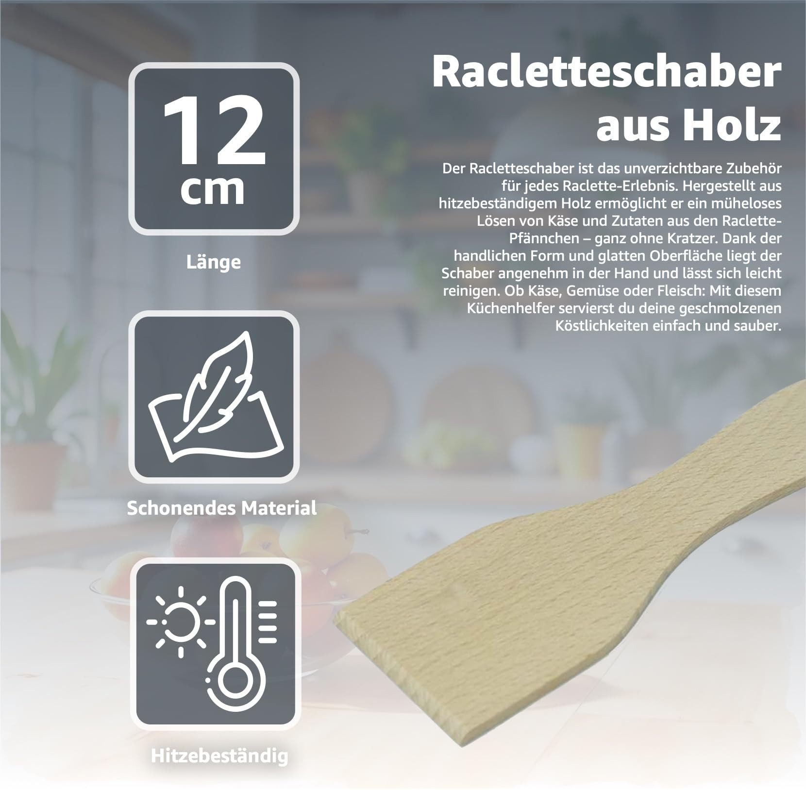 TK Gruppe Raclettepfännchen 10x Raclette Schaber aus Holz - Spachtel/ Schieber, (Set, 10-tlg., 10er Set)