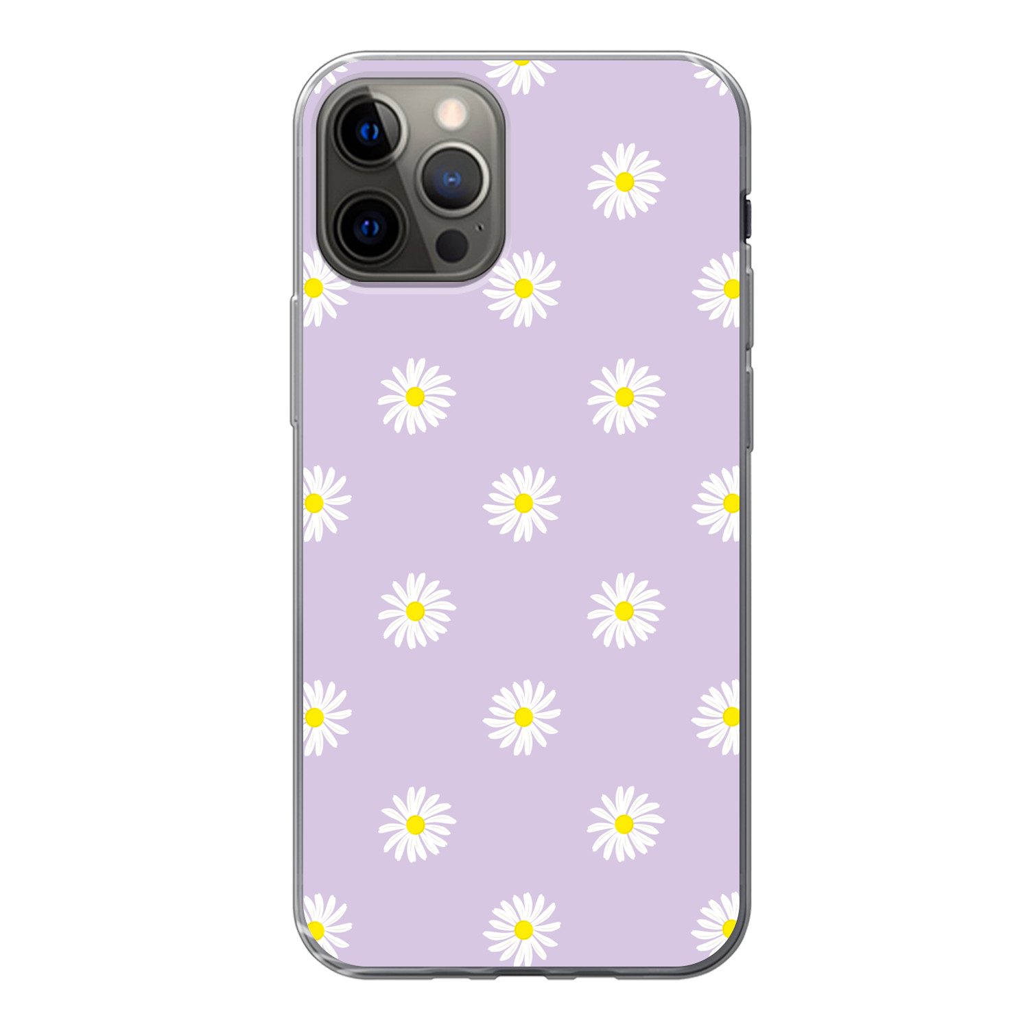 MuchoWow Handyhülle für Apple iPhone 13 Pro Gänseblümchen - Pastell - Weiß - Lila - Blumen, Smartphone-Bumper, Print, Handy Schutzhülle Dünn