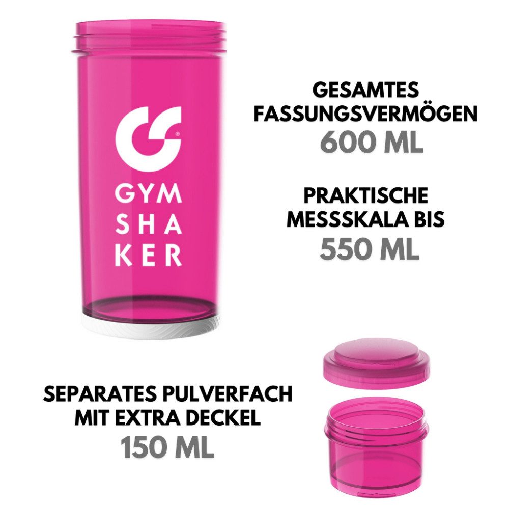 GYMSHAKER Protein Shaker mit Pulverfach - Trinkflasche für Fitness, Sport & Bodybuilding