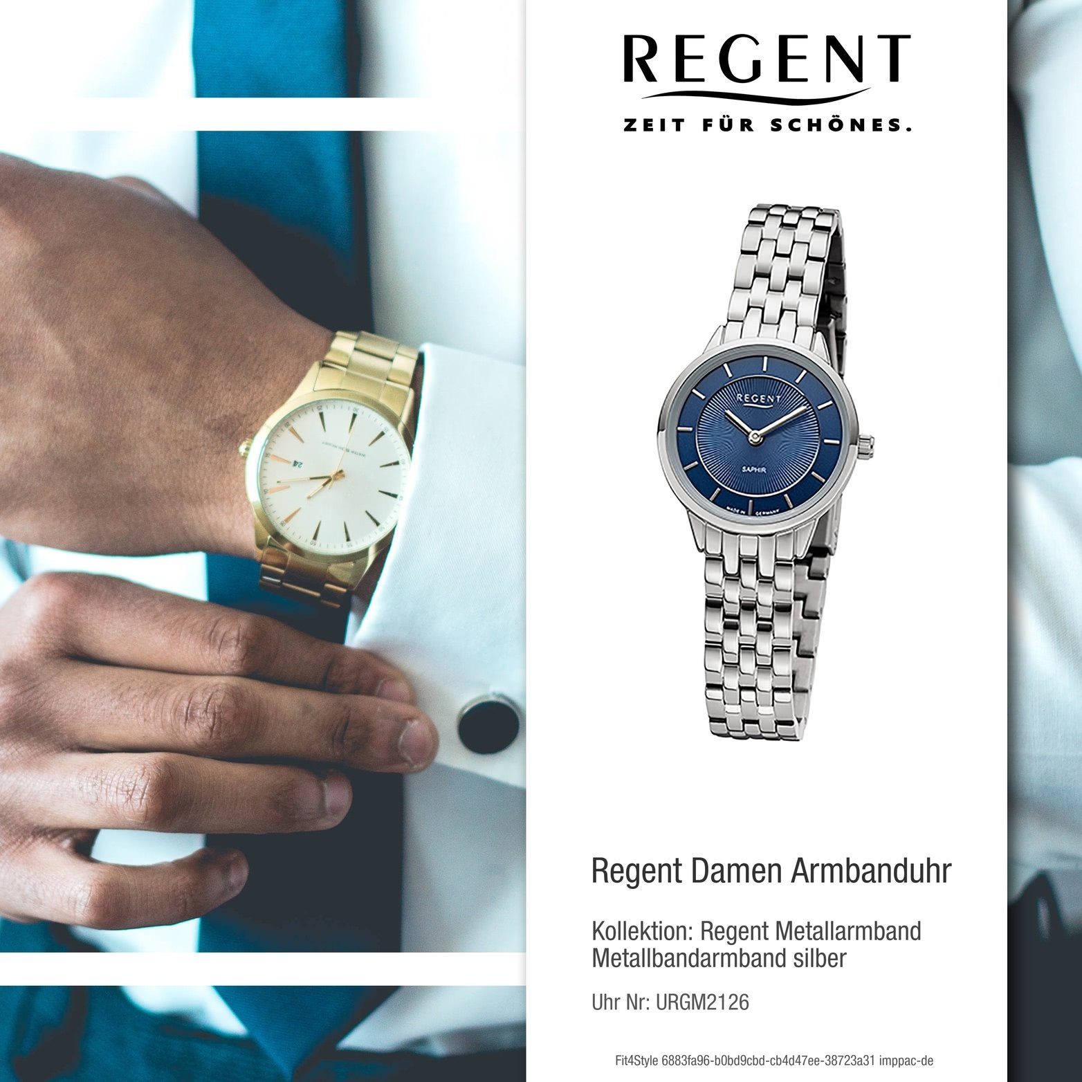 Regent Quarzuhr Analog, Armbanduhr 27mm) Gehäuse, (ca. Regent rundes Metallbandarmband Damenuhr Damen klein silber