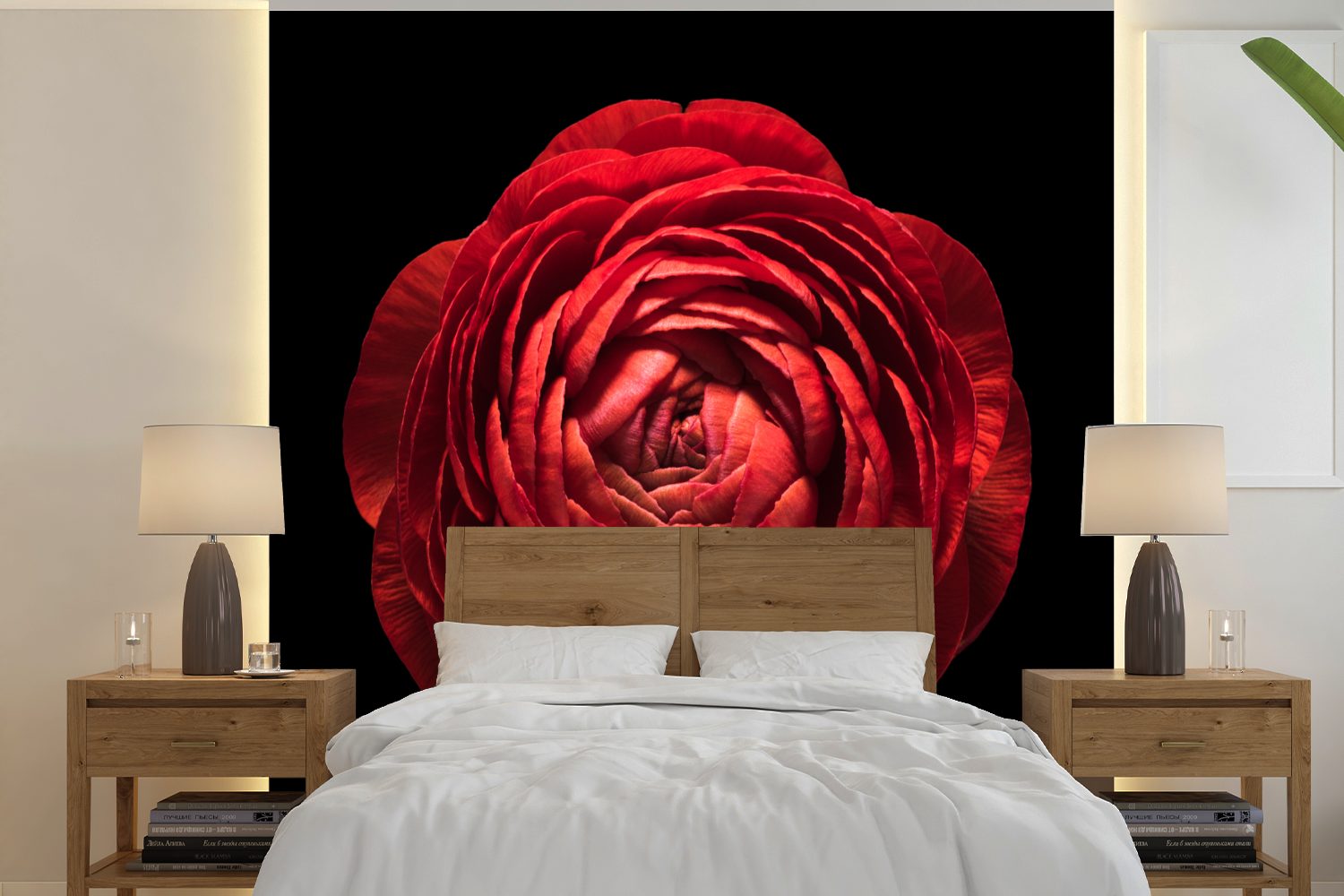 MuchoWow Fototapete Eine Nahaufnahme einer roten Butterblume auf schwarzem Hintergrund, Matt, bedruckt, (5 St), Vinyl Tapete für Wohnzimmer oder Schlafzimmer, Wandtapete