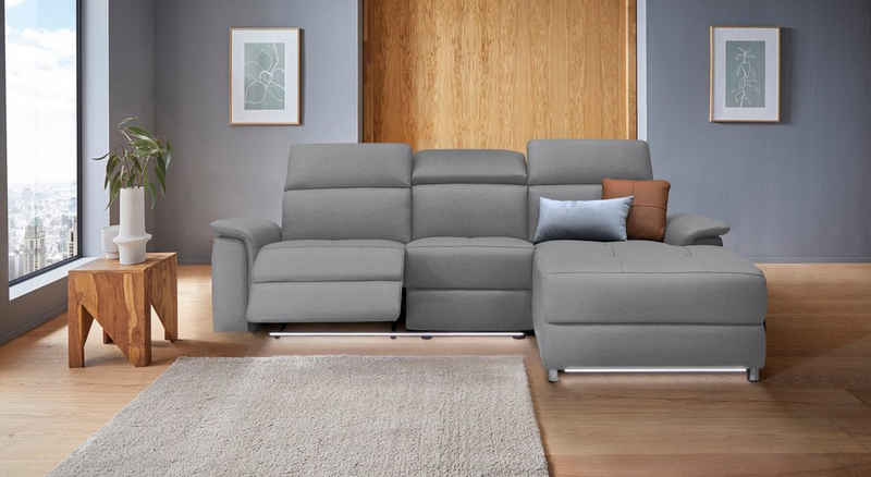 Places of Style Ecksofa Pareli 259cm mit Recamiere in Echtleder, Kunstleder, Webstoff, mit, man. o. elektr. Relaxfunktion, USB/Kopfteilverstellg u. LED