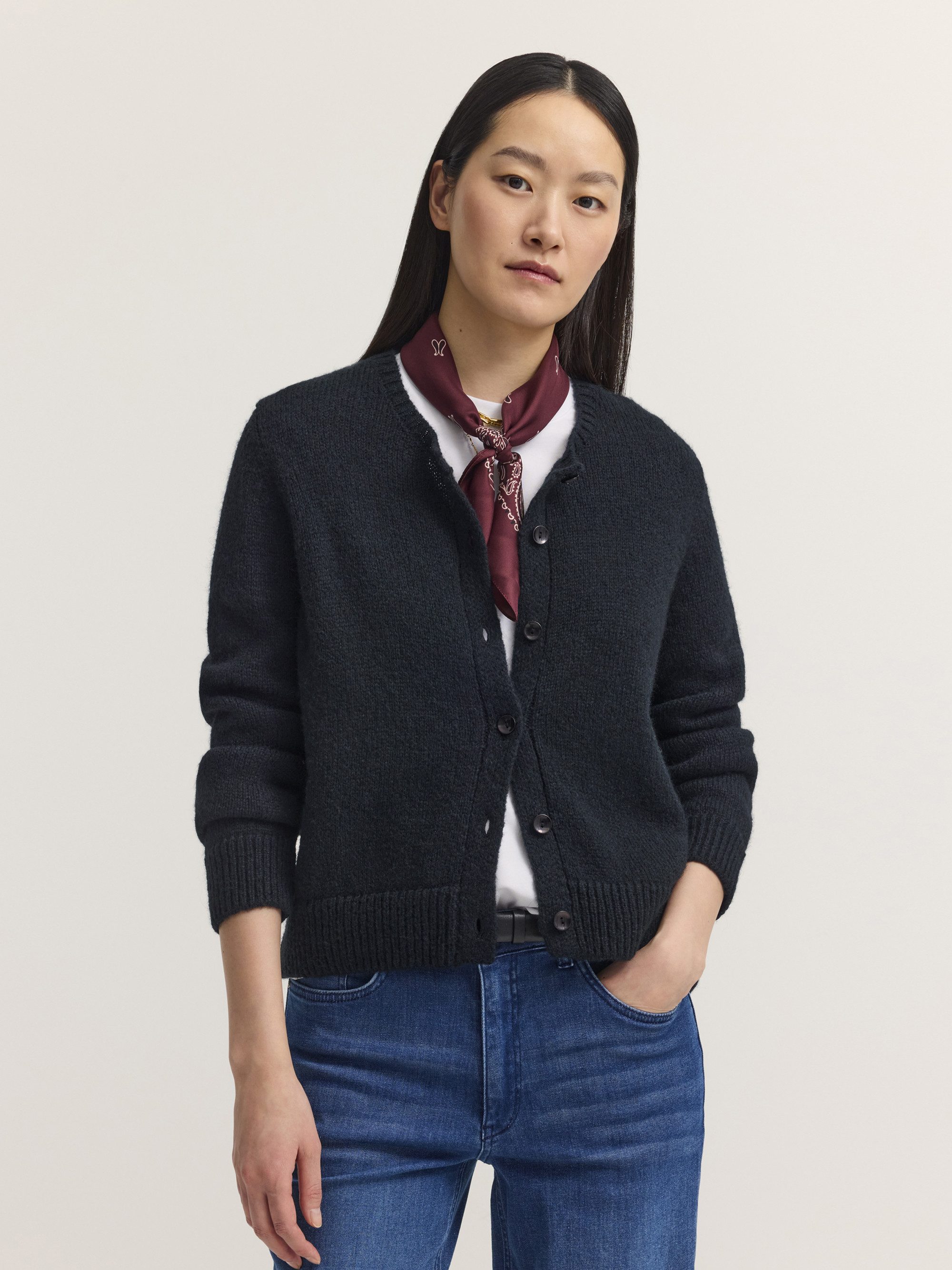 bugatti Cardigan Regular Fit Regular Fit Alpaka-Mix Rundhals