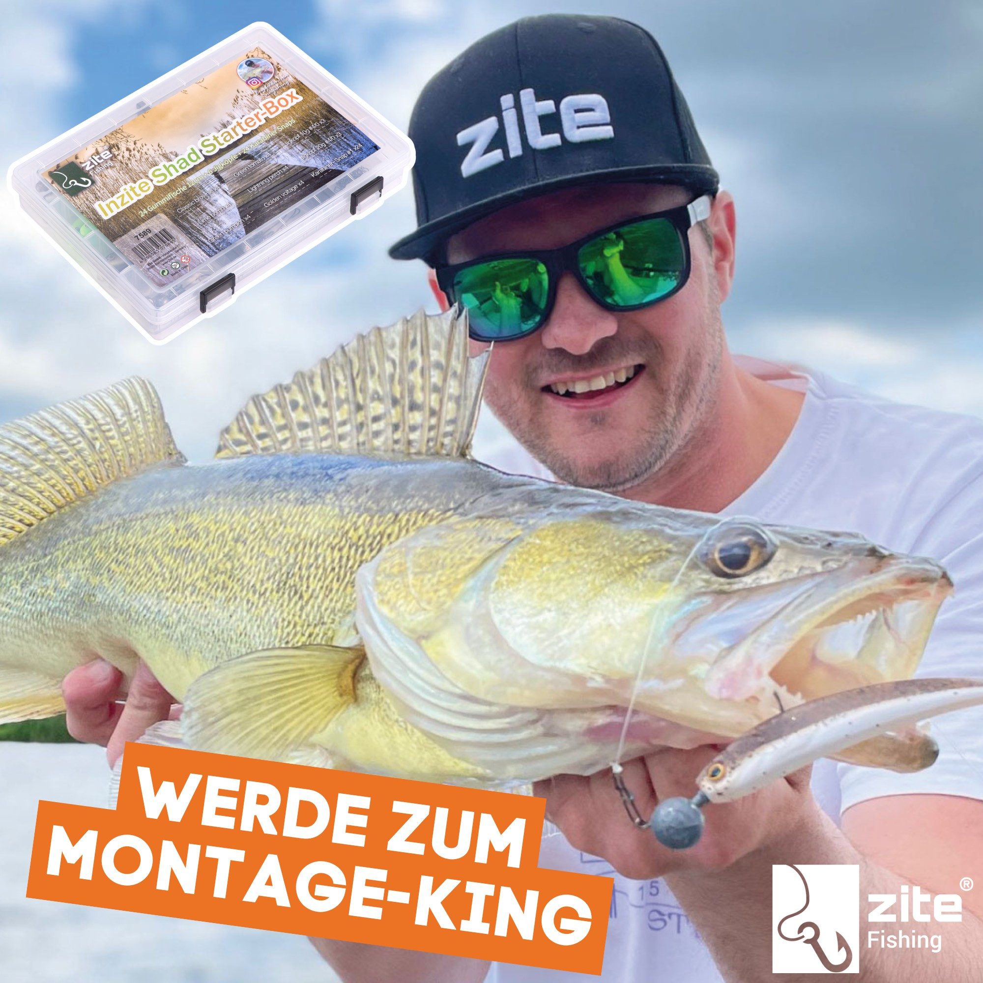 Zite Kunstköder Zander Gummifische Starterbox 24 Inzite Shads 6 Jighaken 24 Snaps, (55-St)