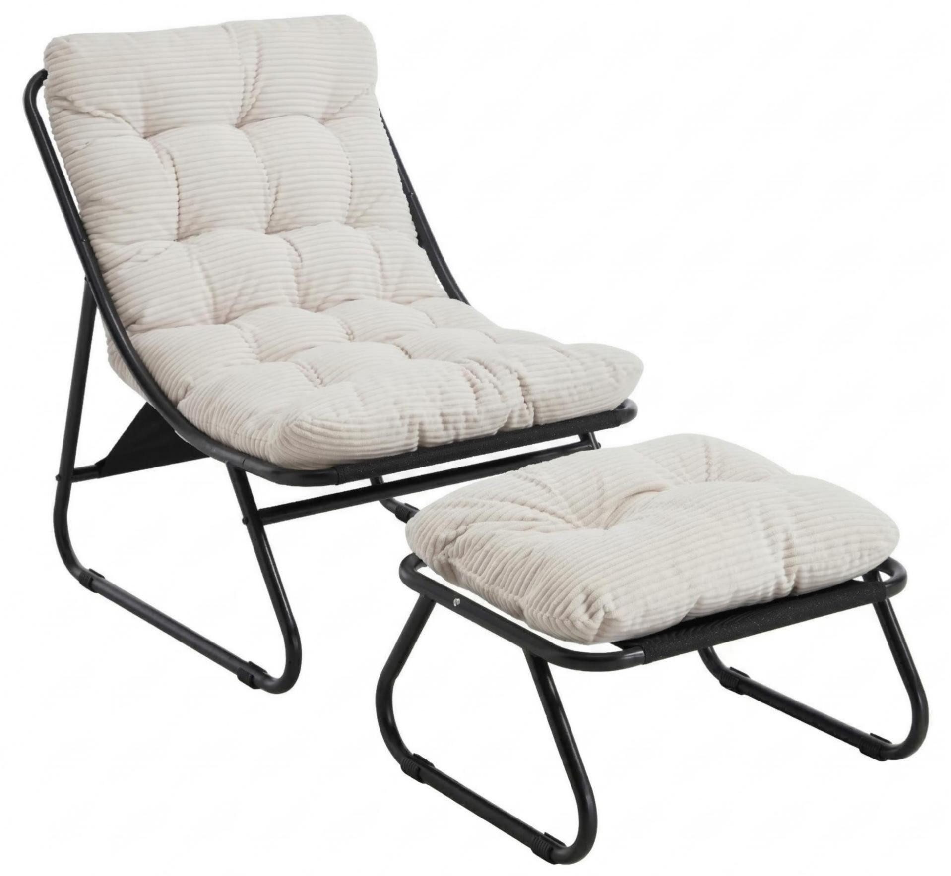 LVHOM Loungesessel mit Hocker, wasserdichtem Stahlrahmen, ergonomisch, für In-/Outdoor (Relaxsessel, bequeme Sitzfläche, Hocker als temporärer Sitz/Schuhwechselbank, rutschfestes Design, rostfreier Metallrahmen, Tragfähigkeit 130 kg), für Garten, Balkon, Wohnzimmer, Schlafzimmer, Arbeitszimmer, Innenhöfe