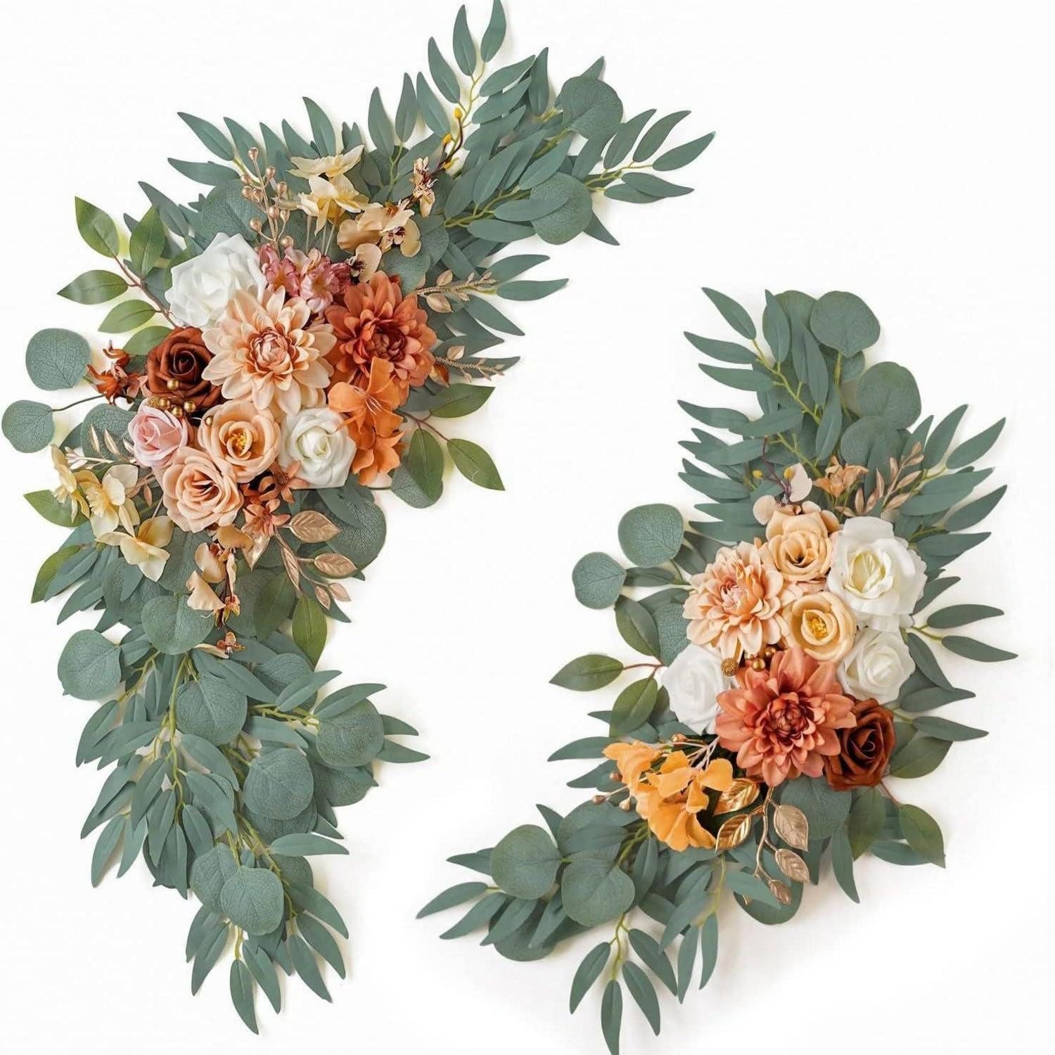 Kunstgirlande Künstl. Hochzeitsbogen Blumen Set Brandorange, LuxusKollektion, Höhe 1 cm