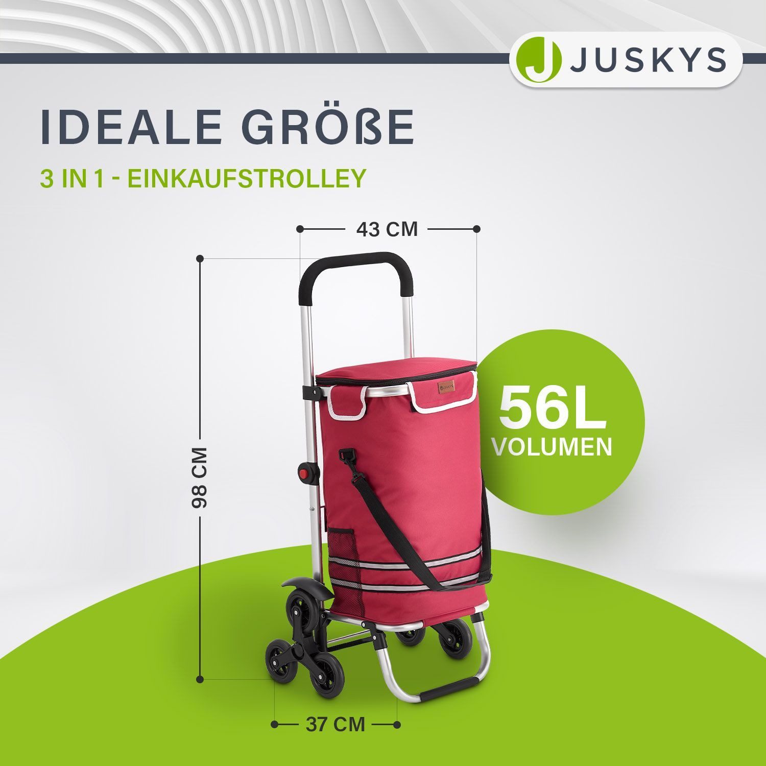 Juskys Einkaufstrolley 3in1, 56 l, mit 2 Rollen und Kühlfach, klappbar und günstig online kaufen