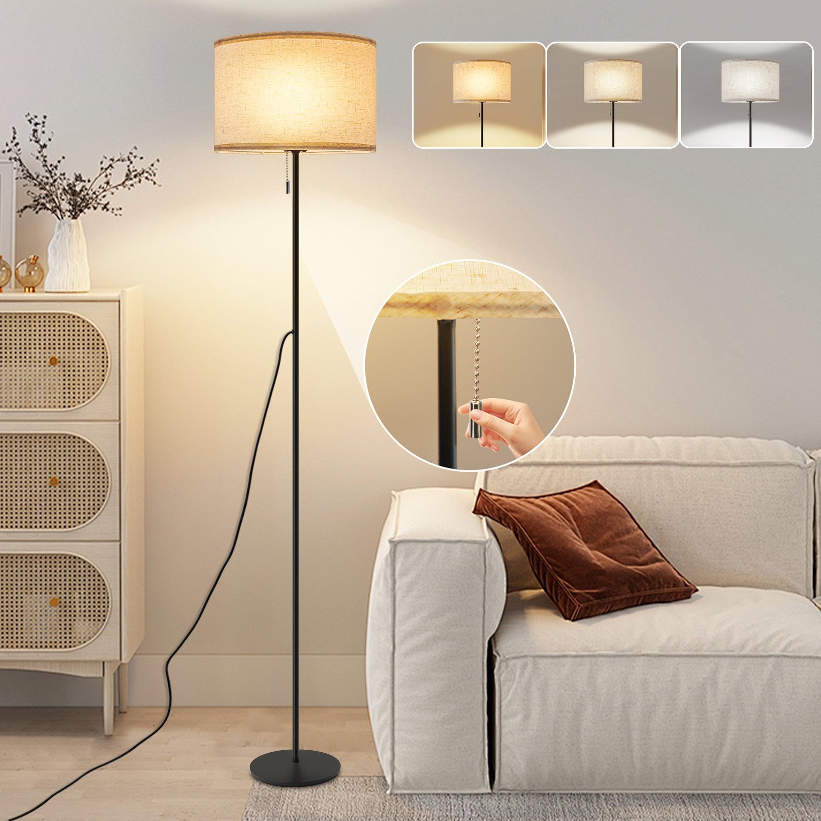 Nettlife LED Stehlampe Vintage Dimmbar Beige günstig online kaufen