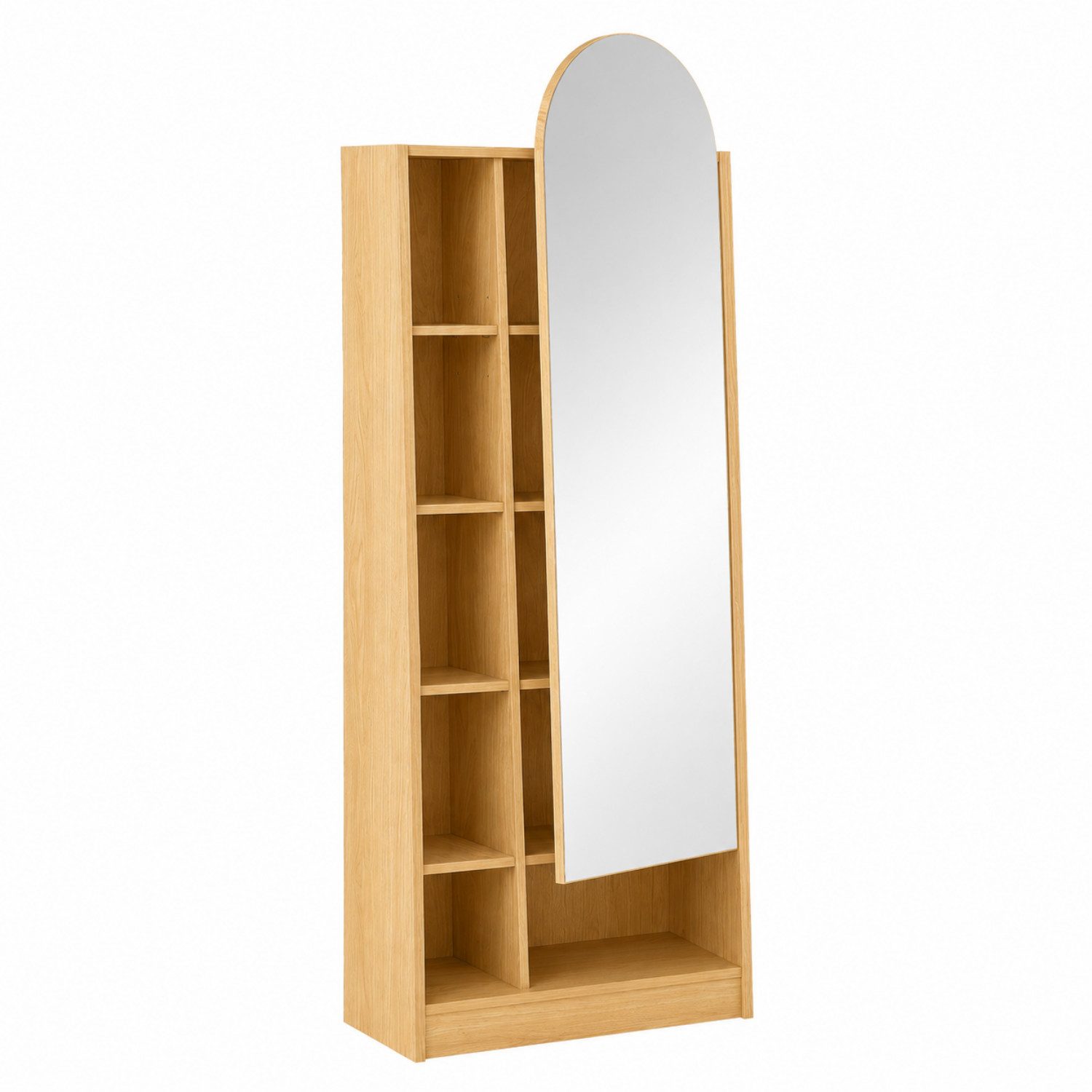 ANYSUN Garderobenschrank Schuhschrank mit Spiegel, Hochschrank mit Stauraum, 165 cm hoch Verstellbare Einlegeböden und Kippschutz.