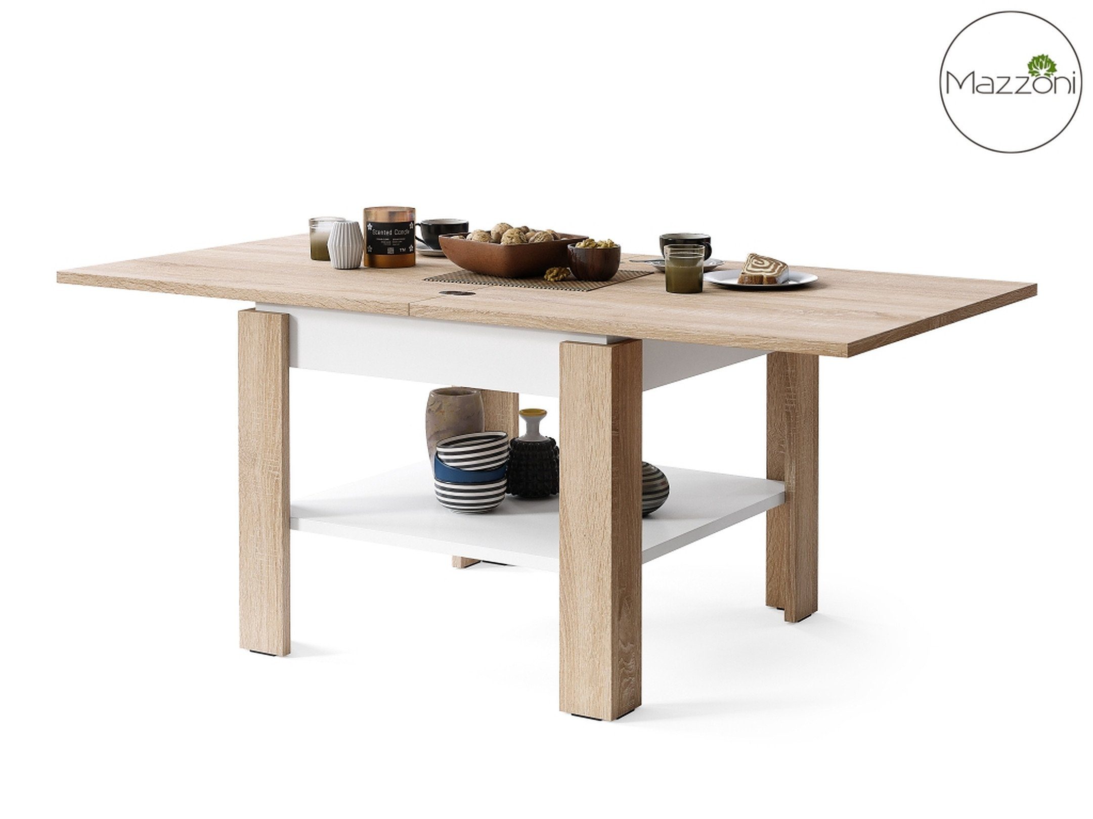 Weiß 65 / Sonoma Eiche - Design - Tisch Leo Weiß Sonoma Couchtisch matt aufklappbar matt 130cm Eiche Mazzoni