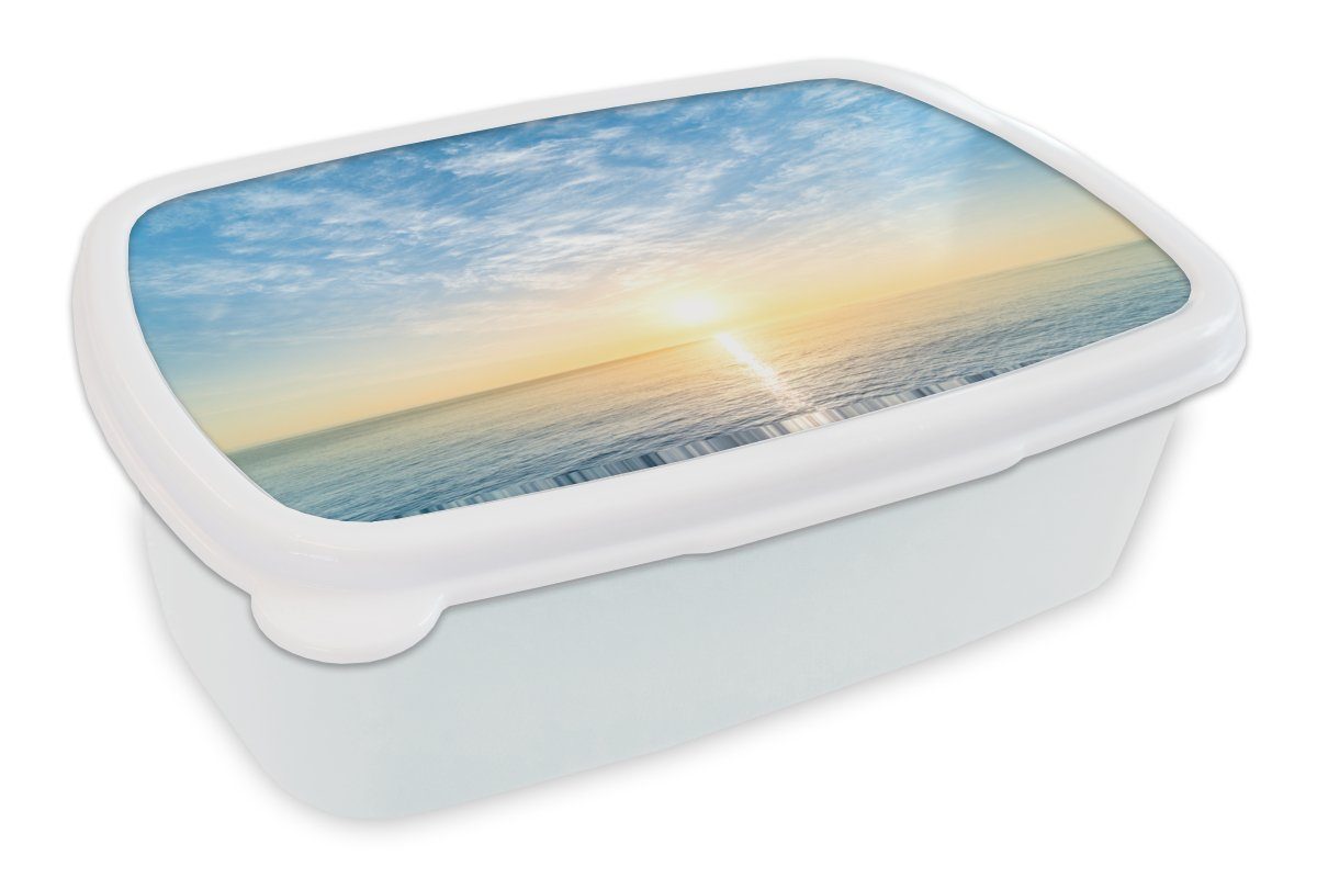 MuchoWow Lunchbox Meer - Sonne - Wolken, Kunststoff, (2-tlg), Brotbox für Kinder und Erwachsene, Brotdose, für Jungs und Mädchen weiß