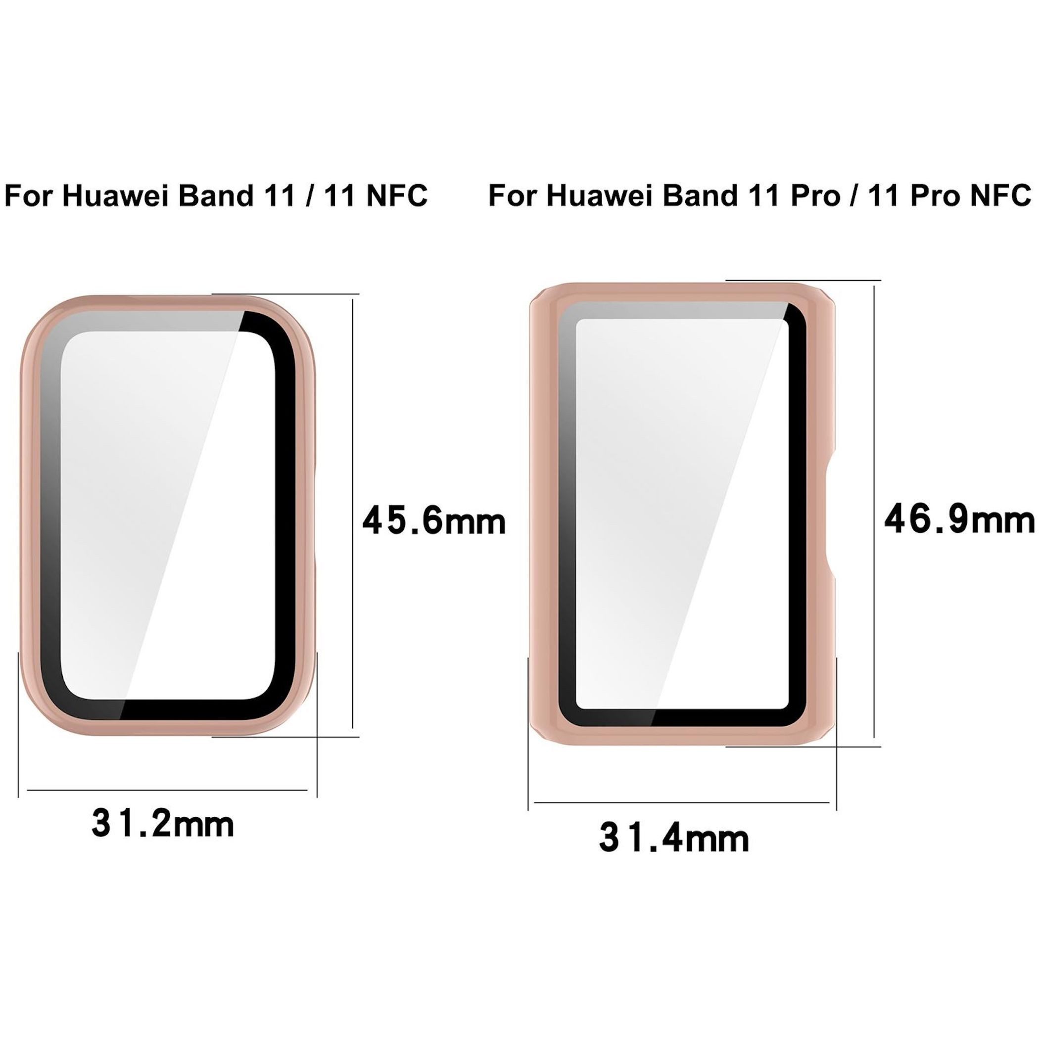 Wigento Smartwatch-Hülle + Schutzglas für Huawei Band 11 Pro / 11 Pro NFC Kunststoff Matt Beige, Schutzhülle aus PC + Hart Glas für Rundumschutz