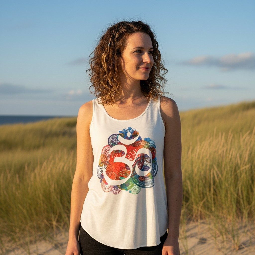 Guru-Shop T-Shirt Tanktop mit farbigem Ethnodruck - creme OM Festival, Ethn günstig online kaufen