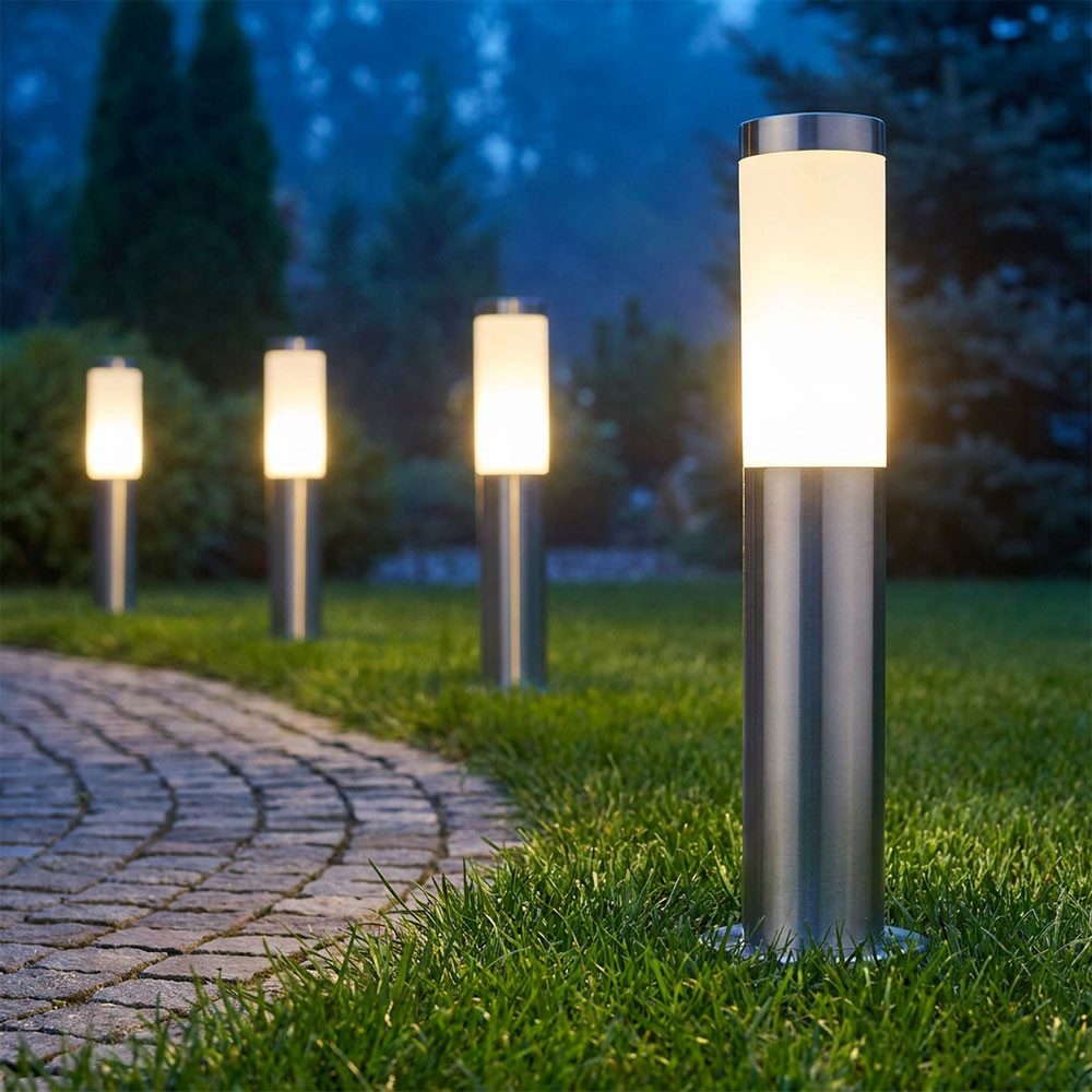 GLOBO LIGHTING LED Außen-Stehlampe, Leuchtmittel inklusive, Warmweiß, 4er Set LED Edelstahl Steh Lampen Garten Weg Beleuchtung Terrassen