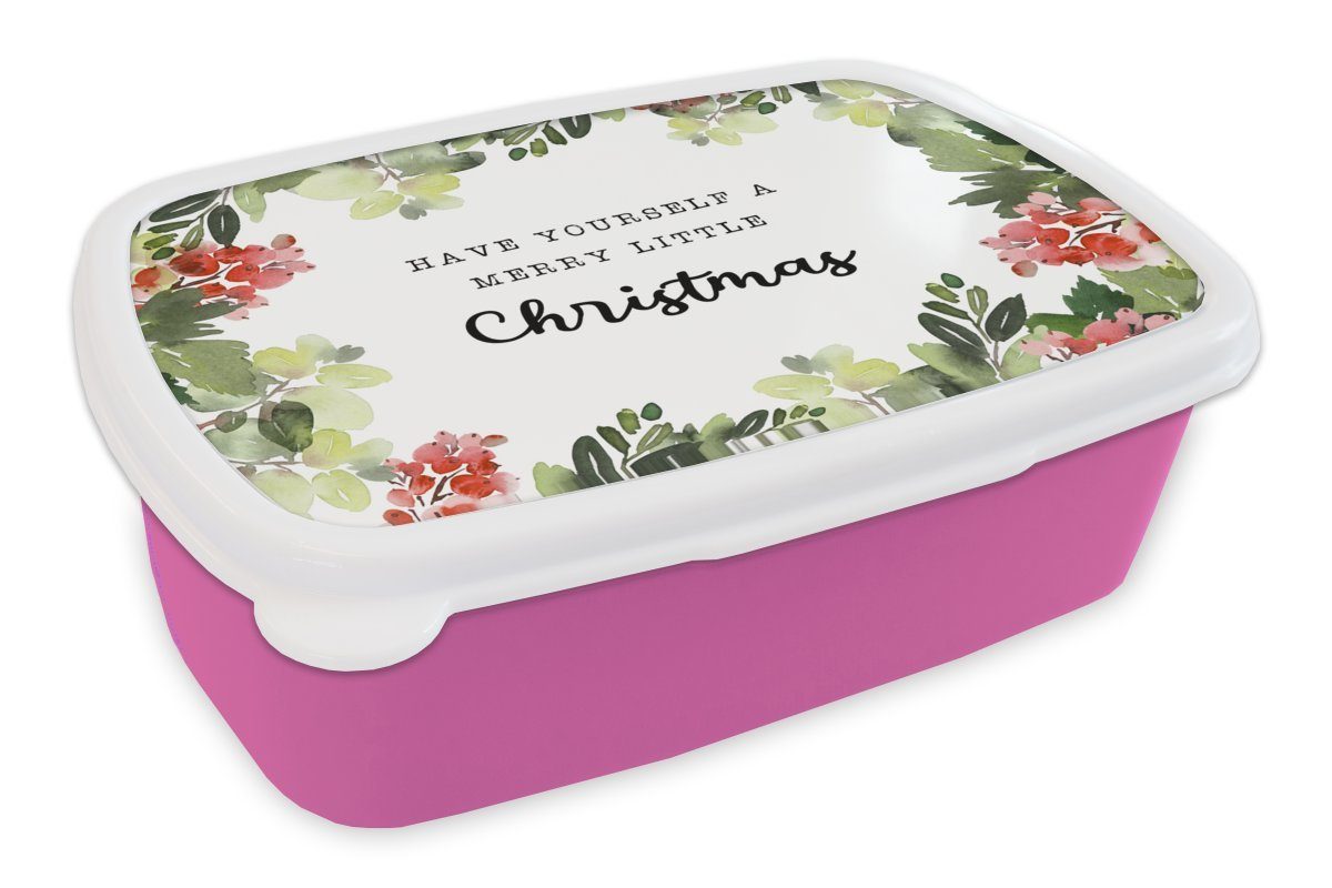 MuchoWow Lunchbox Weihnachten - Kunststoff, Brotbox Erwachsene, Mädchen, Zitat Pflanzen, Snackbox, rosa Brotdose Kunststoff Kinder, für (2-tlg), 