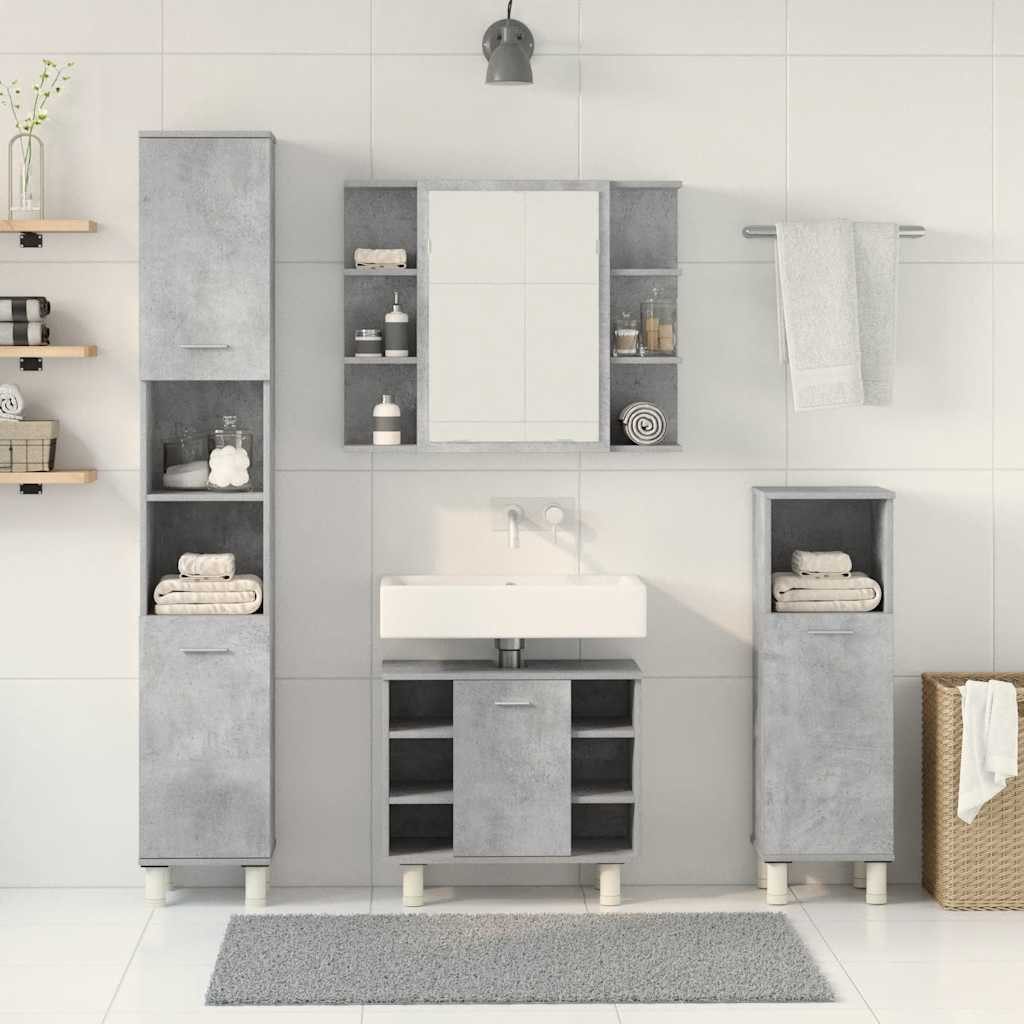 vidaXL Badezimmer-Set 4-tlg. Badmöbel-Set Betongrau Holzwerkstoff, günstig online kaufen