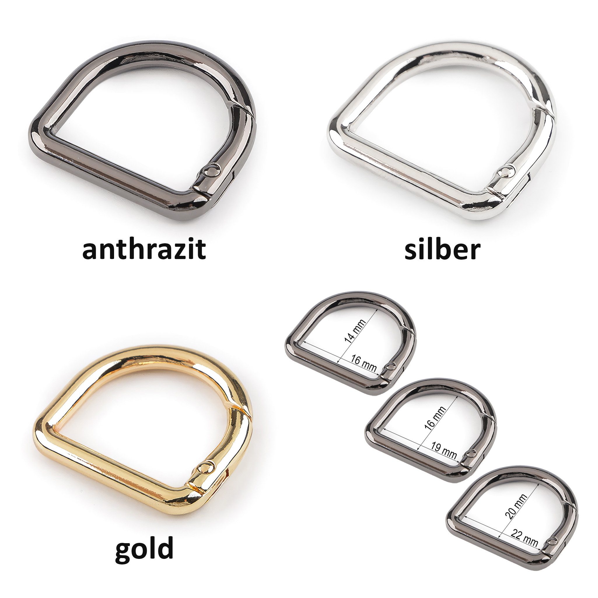 maDDma Karabiner Karabiner D-Ring 5 Stück Metall Rucksack Schlüsselring Taschen, (5 Stück, 5 St) – Bild 4 von 4