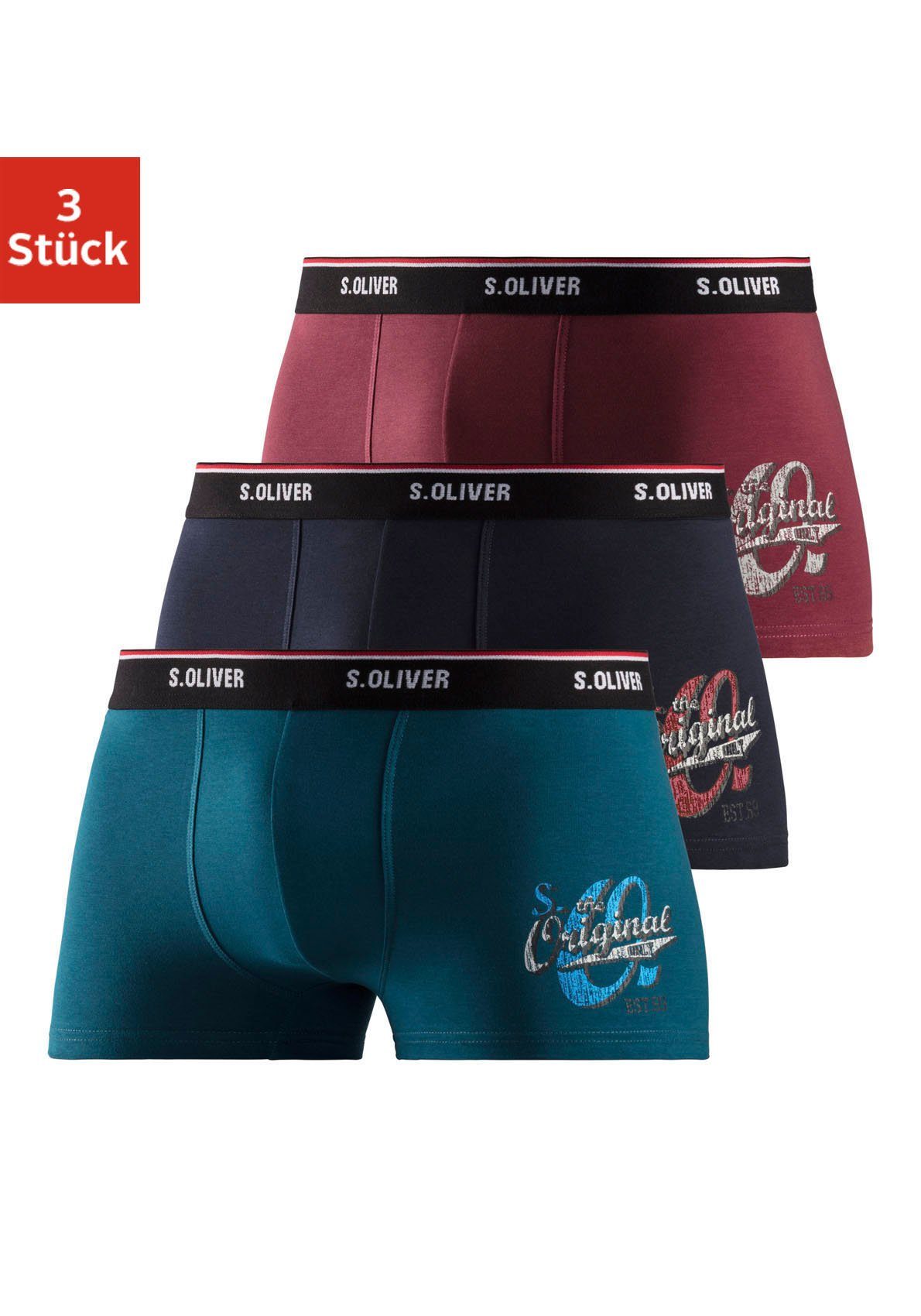 Boxer (Packung, Print 3-St) mit Bein petrol, dem s.Oliver auf bordeaux navy,