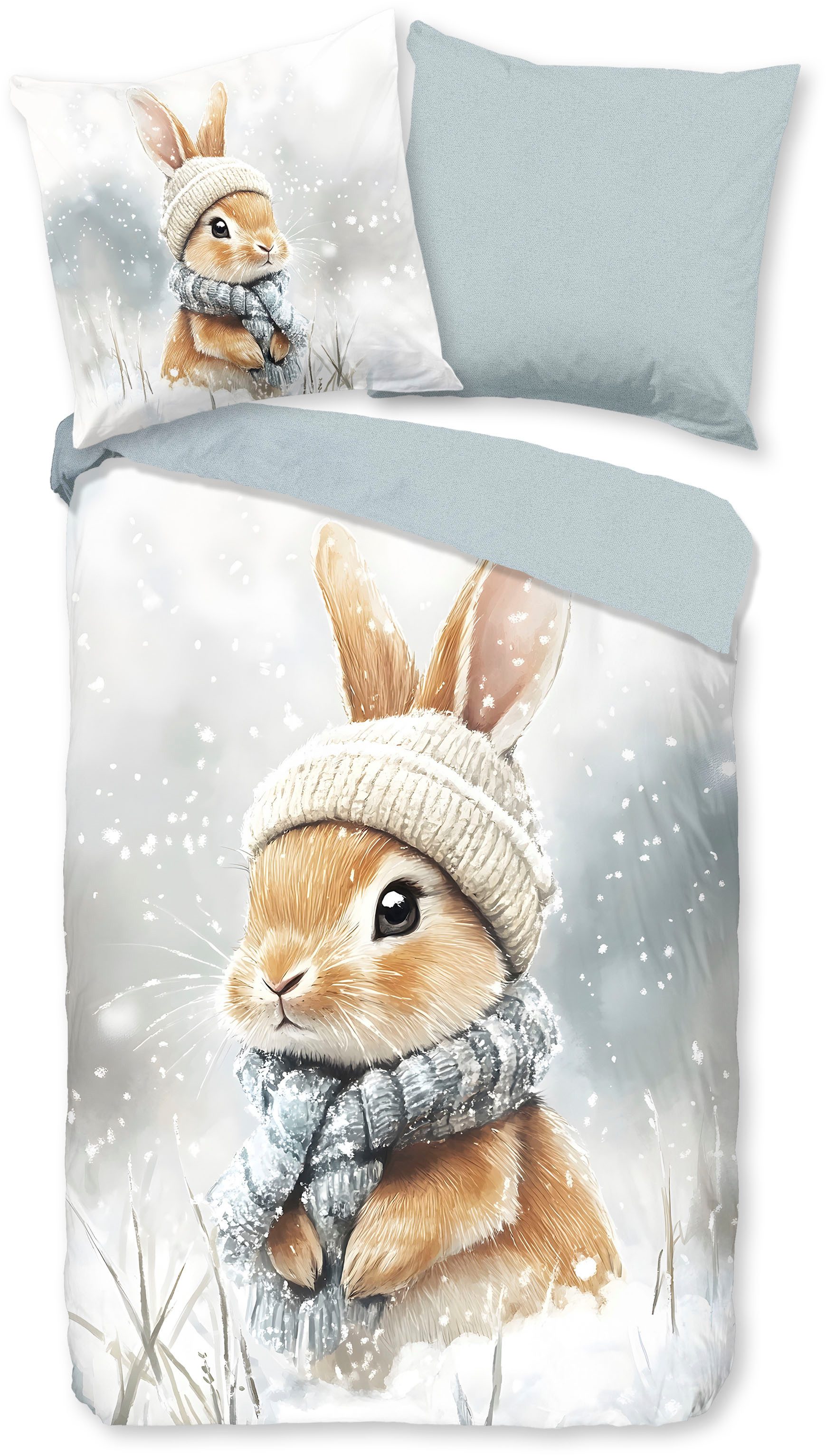good morning Kinderbettwäsche Idun, Biber, Flanell, 2 teilig, Flanell Biber, 135x200, Warm, Reißverschluss, Wende, Kind, Hase – Bild 2 von 5