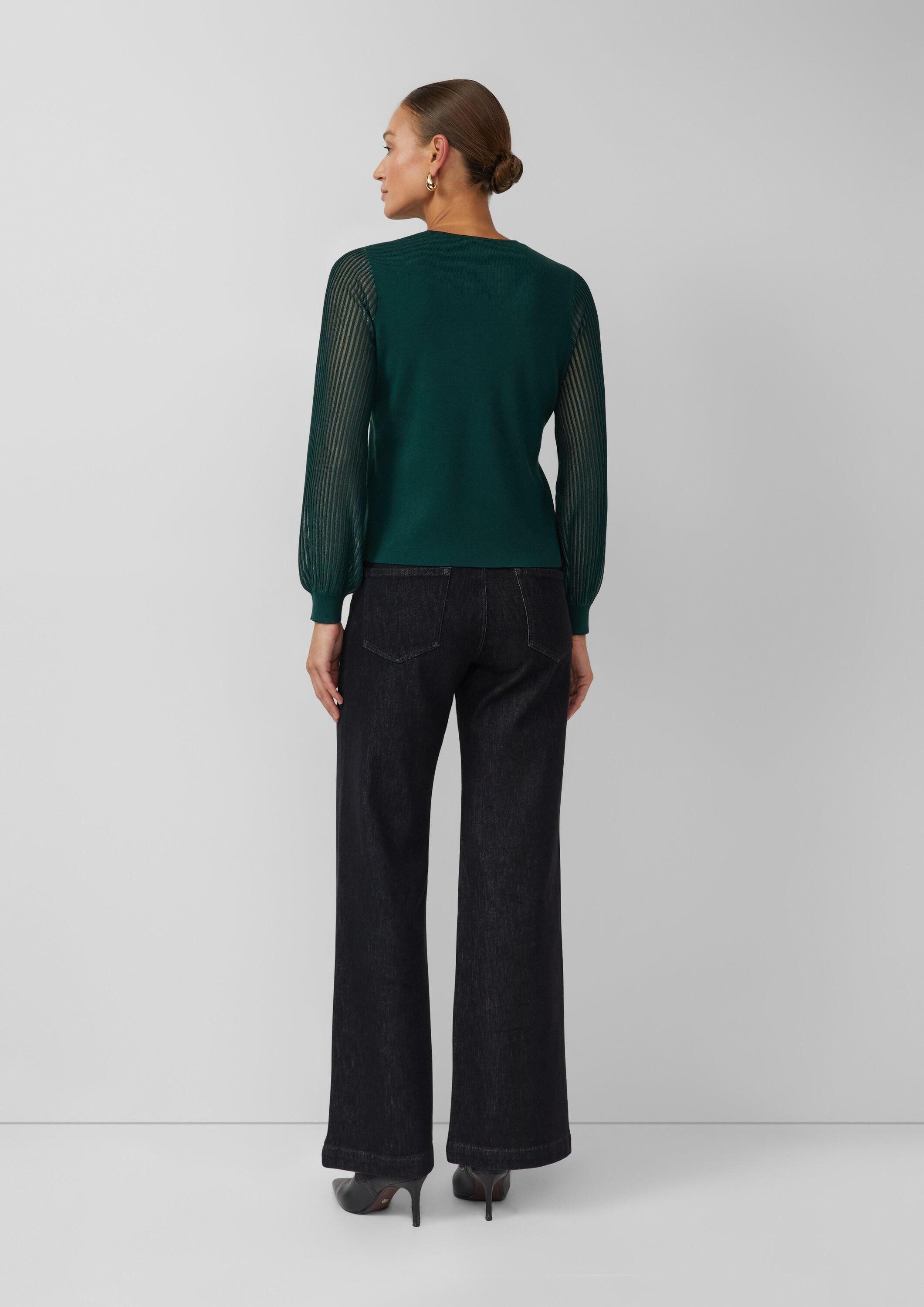 s.Oliver Longpullover Strickpullover Feinstrick-Pullover aus Viskosemix mit semitransparenten Ärmeln