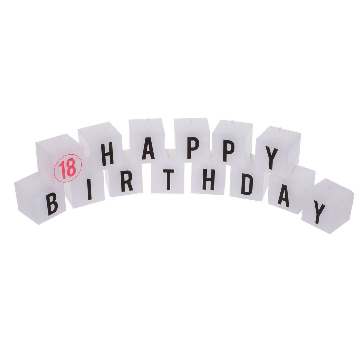 Out of the Blue Geburtstagskerze Happy Birthday Kerzenblock mit Aufschrift aus 14 mini Kerzen a 3x3 cm, in Würfel-Form