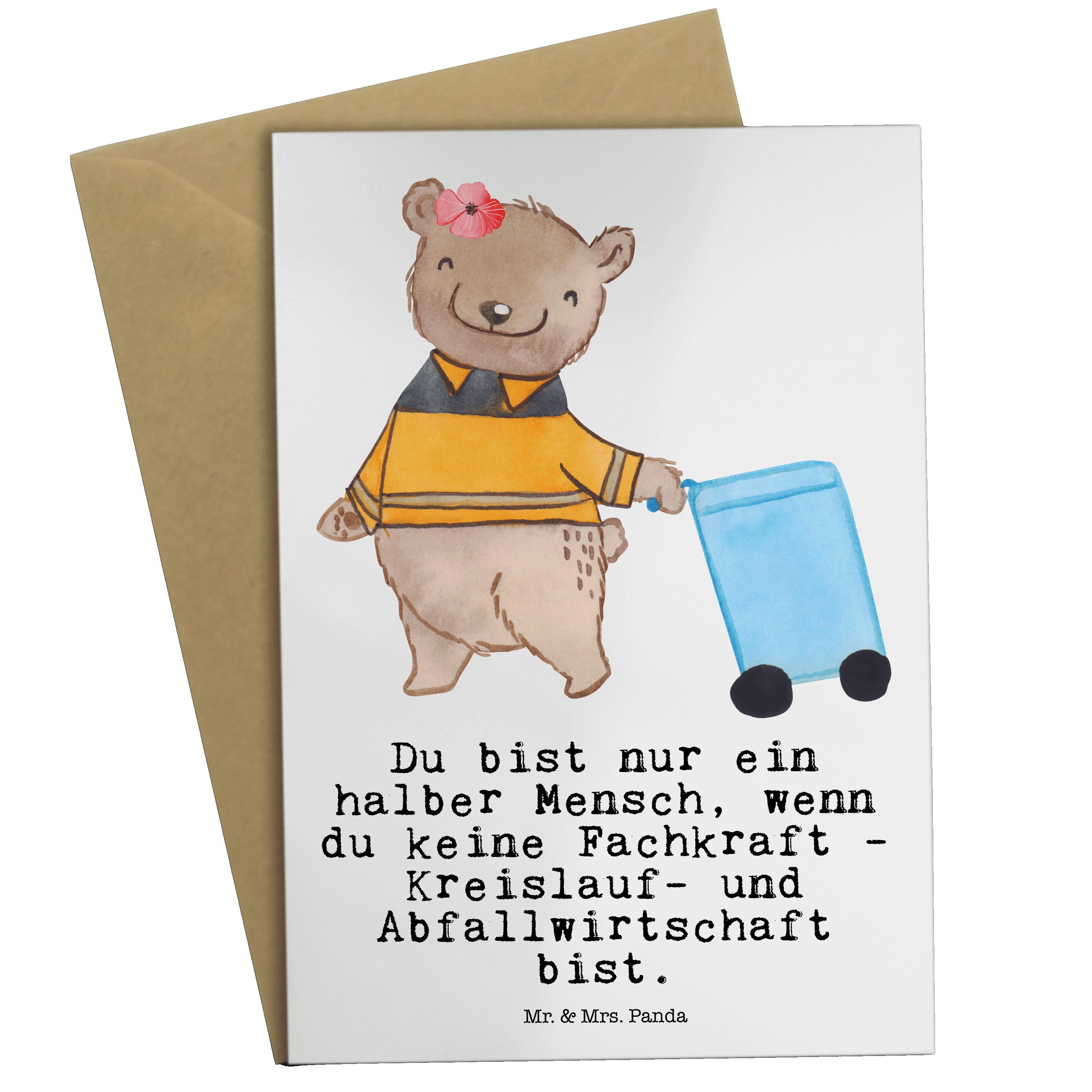 Panda und Fachkraft Kreislauf- Weiß Mrs. Geschen Grußkarte - - Herz - mit Mr. Abfallwirtschaft &