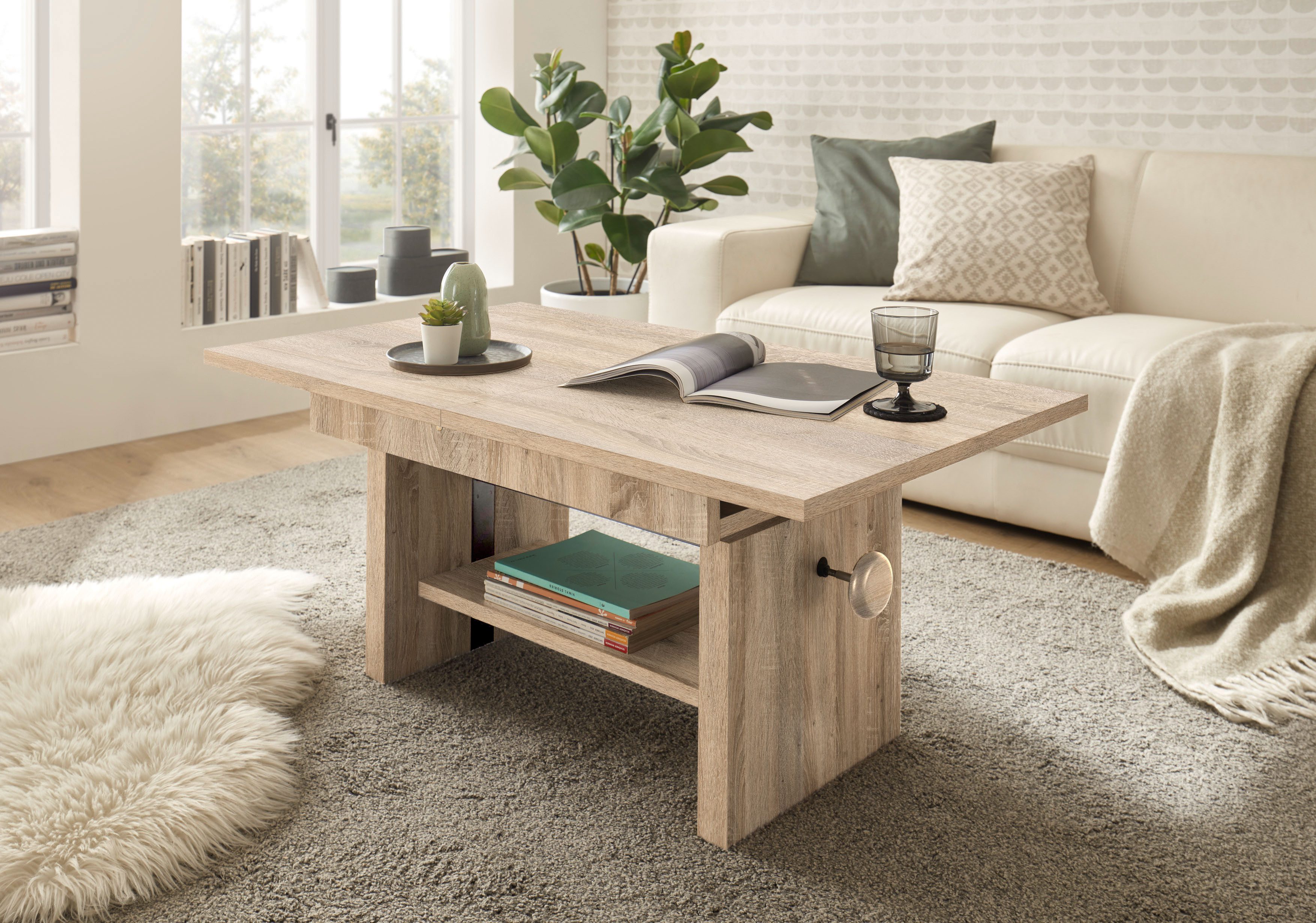 Stolkom Sp.z.o.o. Couchtisch Event höhenverstellbar, ausziehbar, BxHxT 110-150x48-63x65 cm, Höhenverstellbar mit Liftmechanik und ausziehbar in 3 Farbausführungen