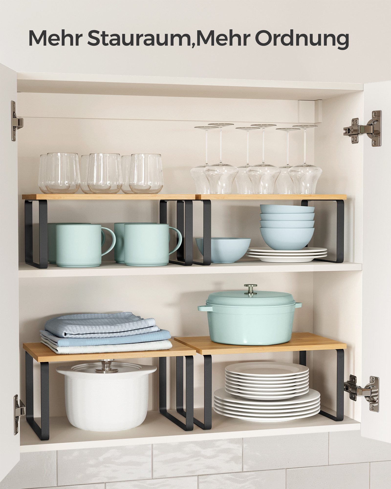 SONGMICS Gewürzregal Küchen-Organizer, Küchenregal, Schrank-Organizer Küche, kleines Regal, 2-tlg., erweiterbar, stapelbar, Metall und Holzwerkstoff – Bild 3 von 5
