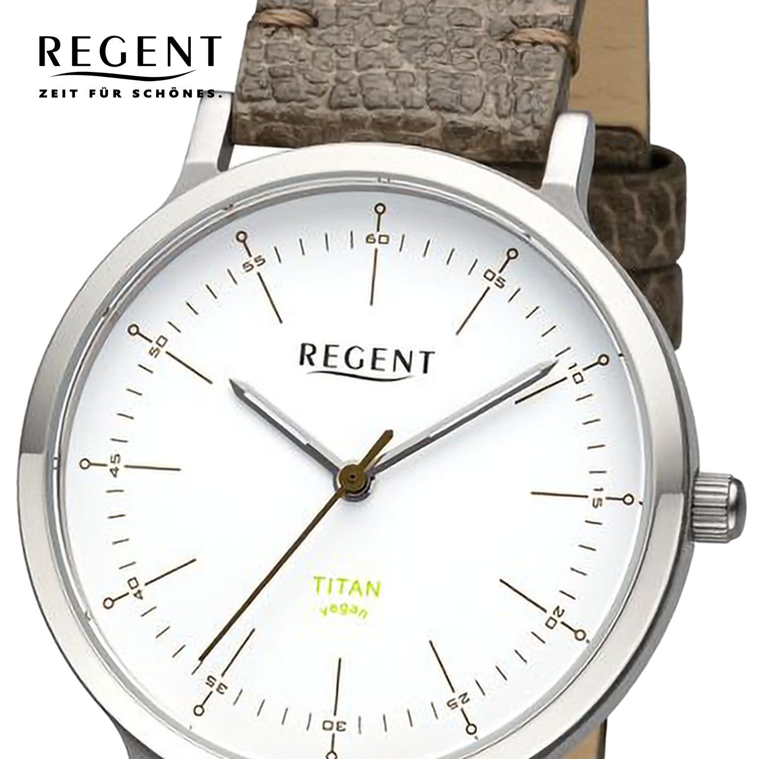 Regent Quarzuhr Regent Armbanduhr Lederarmband (ca. rund, extra Analog, groß Damen Damen Armbanduhr 33mm)