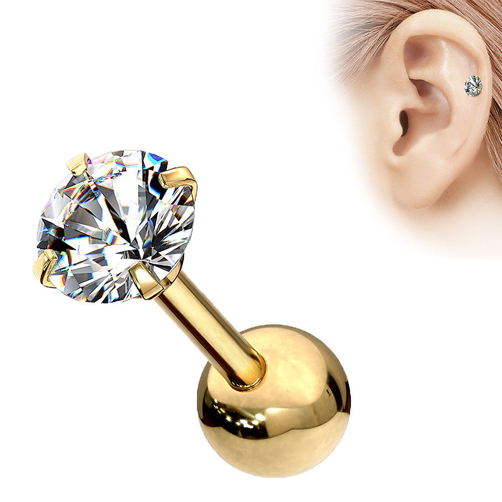 Taffstyle Piercing-Set Tragus Chirurgenstahl mit runden Zirkonia Gold 1,2mm günstig online kaufen
