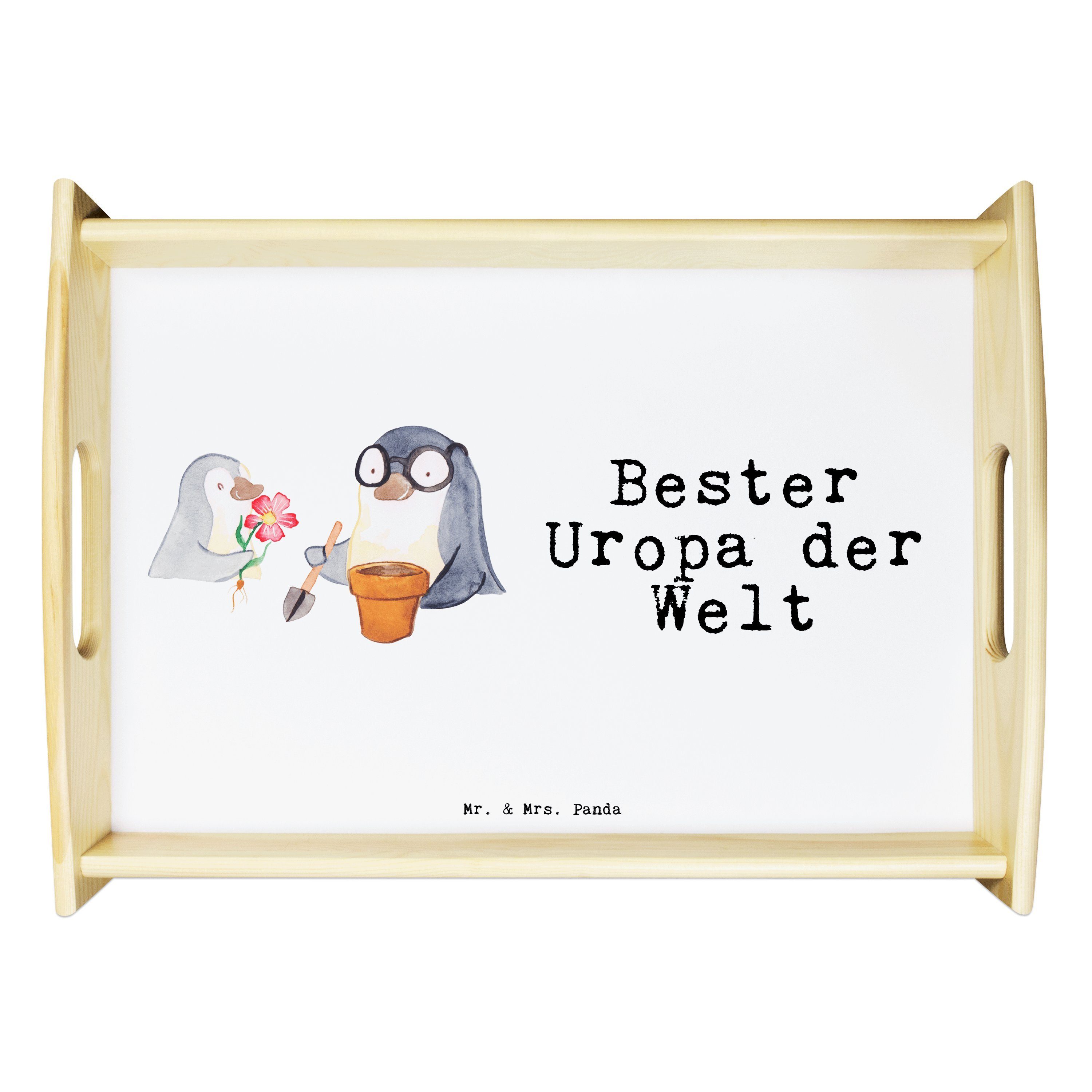 Mr. & Mrs. der lasiert, Bester Weiß (1-tlg) Holztablett, Panda Tablett Uropa Echtholz Welt Pinguin - Geschenk, - Kleinig