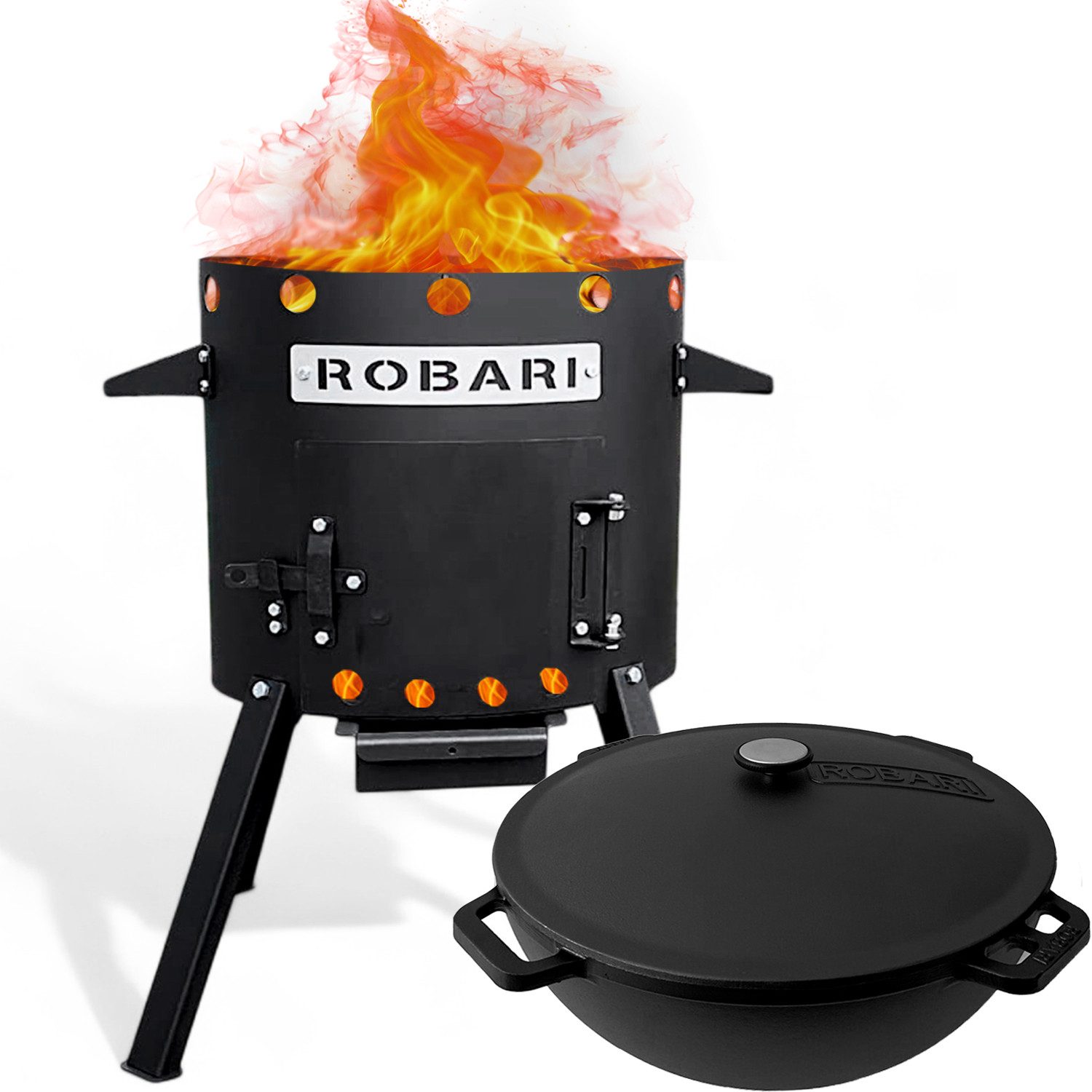 ROBARI Holzkohlegrill Robari Utschak Set mit Kasan aus Gusseisen selbst konfigurieren
