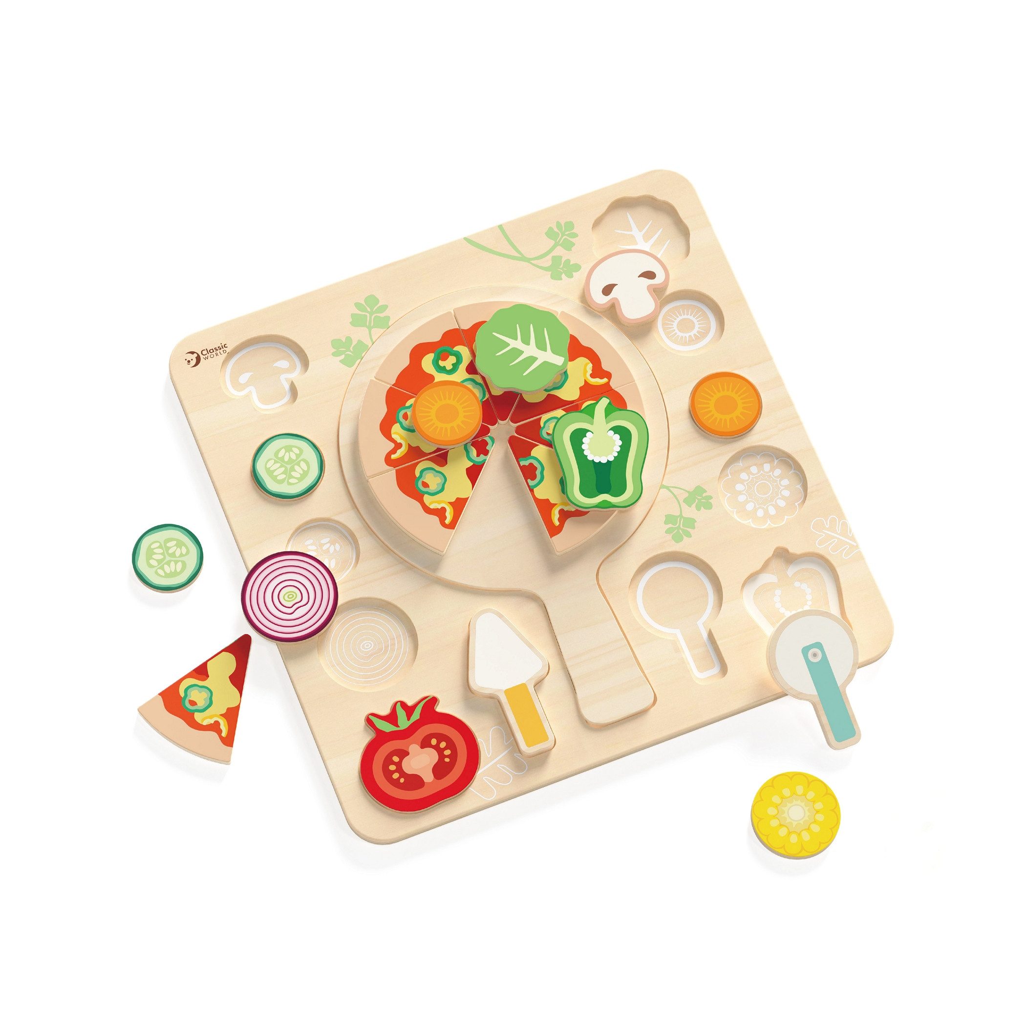 Classic World Rahmenpuzzle Classic World - Holzpuzzle Pizza - 30x30x2,3cm - ab 2 Jahre, 20 Puzzleteile