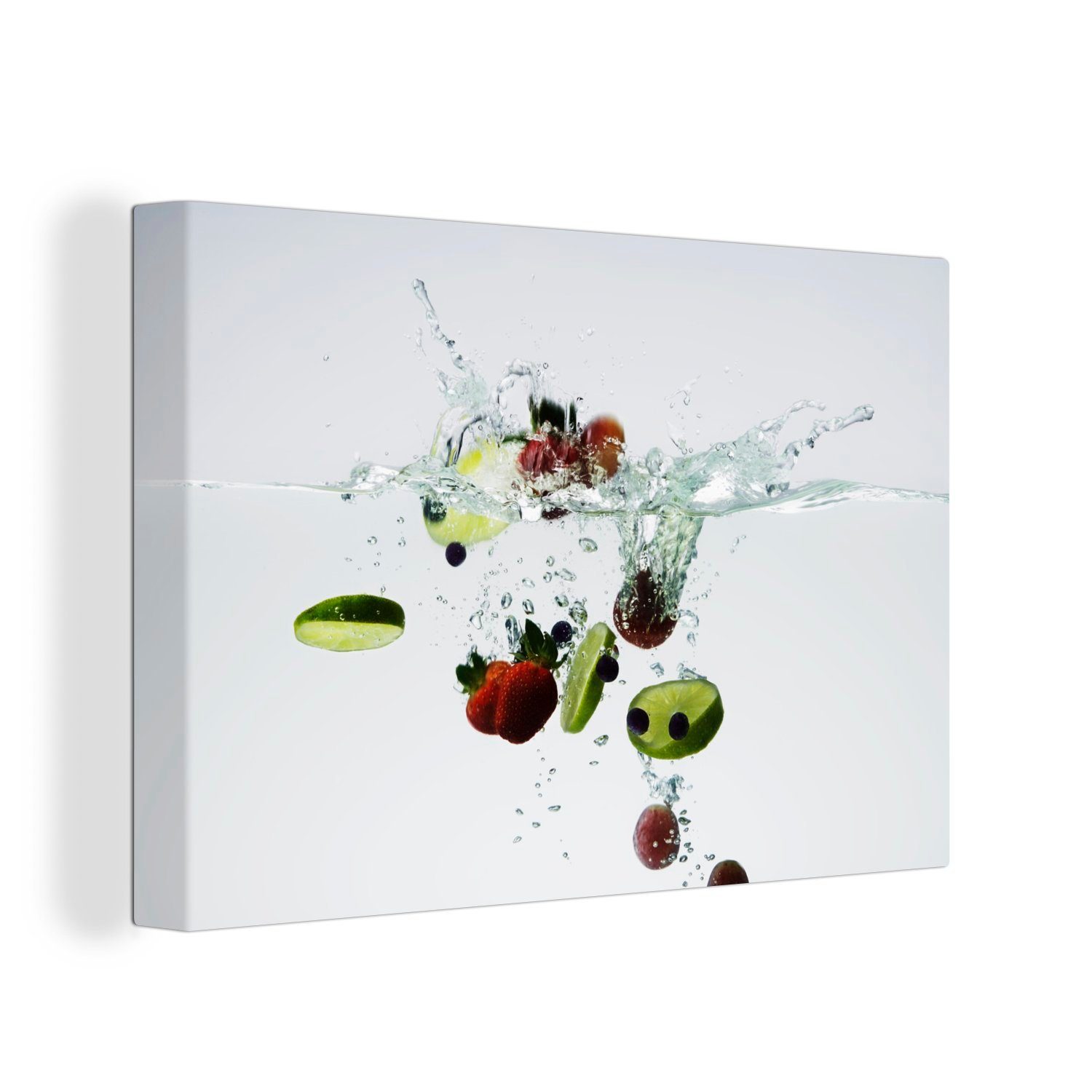OneMillionCanvasses® Leinwandbild Obst - Wasser - Limette, (1 St), Wandbild Leinwandbilder, Aufhängefertig, Wanddeko, 30x20 cm