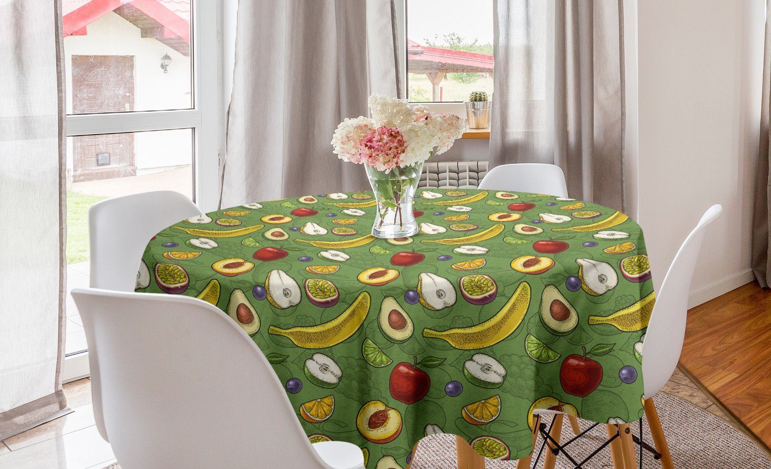 Abakuhaus Tischdecke Kreis Tischdecke Abdeckung für Esszimmer Küche Dekoration, Früchte Avocado Äpfel Banana Lime