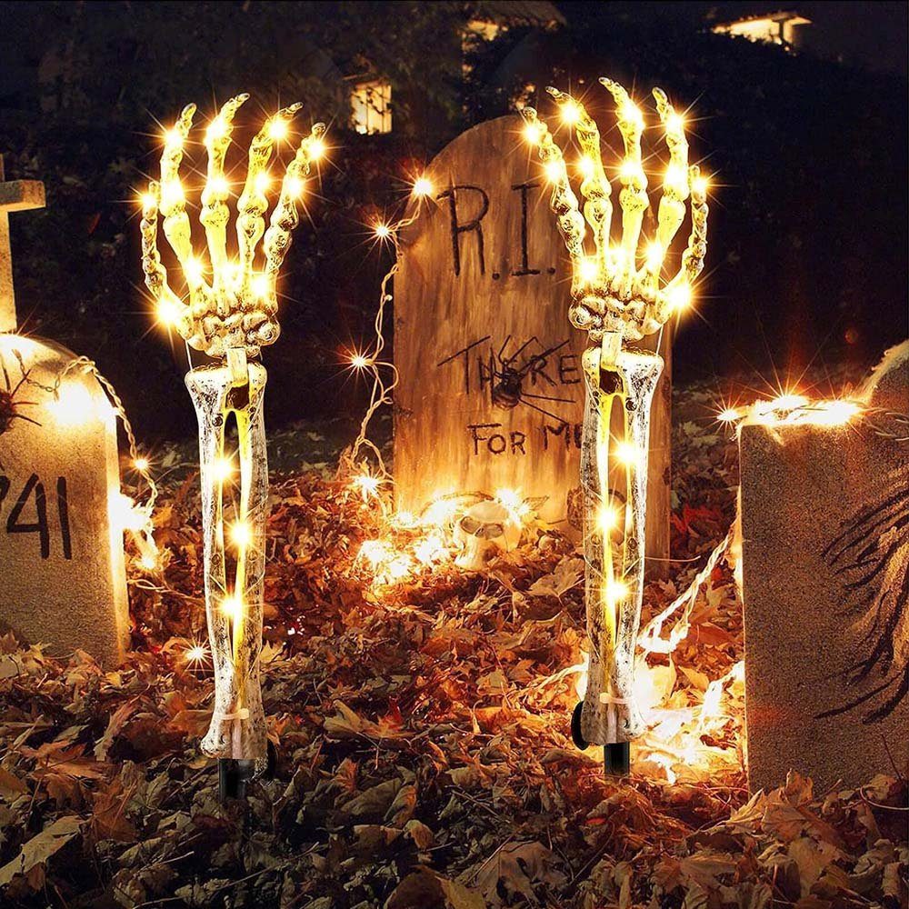 Rosnek LED Dekoobjekt 2 Stück, Wasserdicht, 8 Modi, Batterie, für Halloween  Garten Party, Warmes Licht, Beleuchtete Skelett Arme