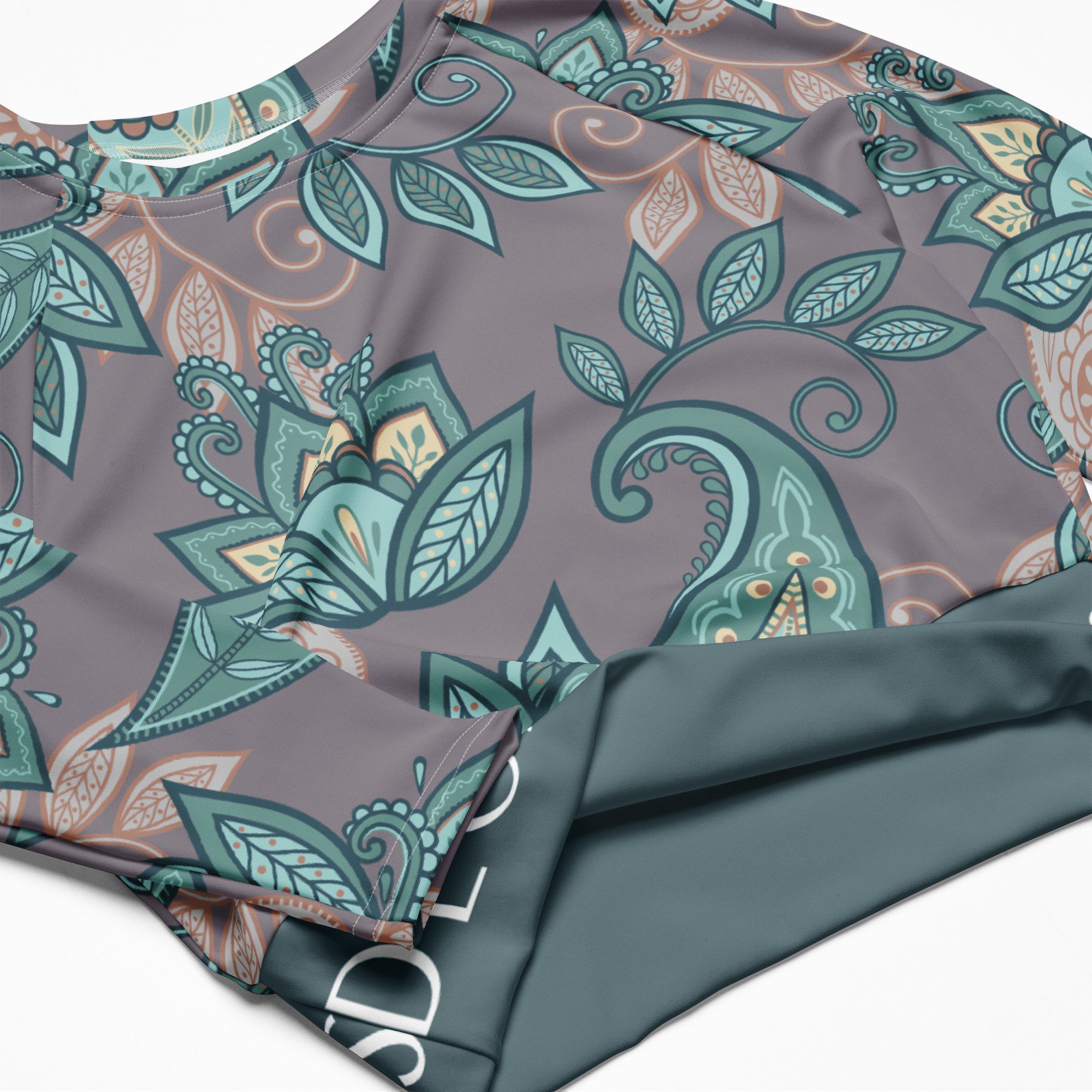 DECALVIBES Crop-Top Crop Top mit langen Ärmeln Ultimate Vintage Leaves UPF 50+, lange Raglanärmel, Crop-Schnitt, recyceltes Material