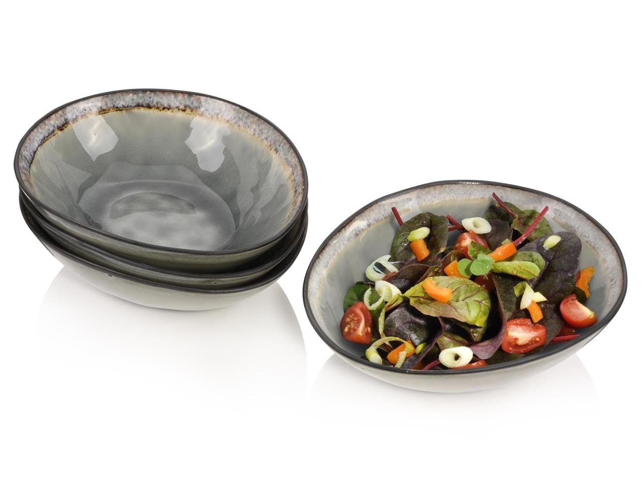 SÄNGER Salatschüssel Capri Grau Salatschalen Set, Steingut, (Set, 4-tlg), 20x16,8cm, Handmade, Krakellee-Effekt, Premium Collection