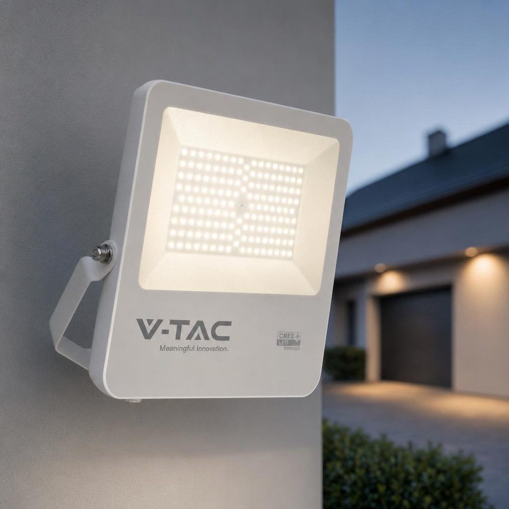 V-TAC LED Flutlichtstrahler, LED-Leuchtmittel fest verbaut, Neutralweiß, LED Flutlichtstrahler Außenwandlampe Aluminium weiß IP65 L 25,6 cm