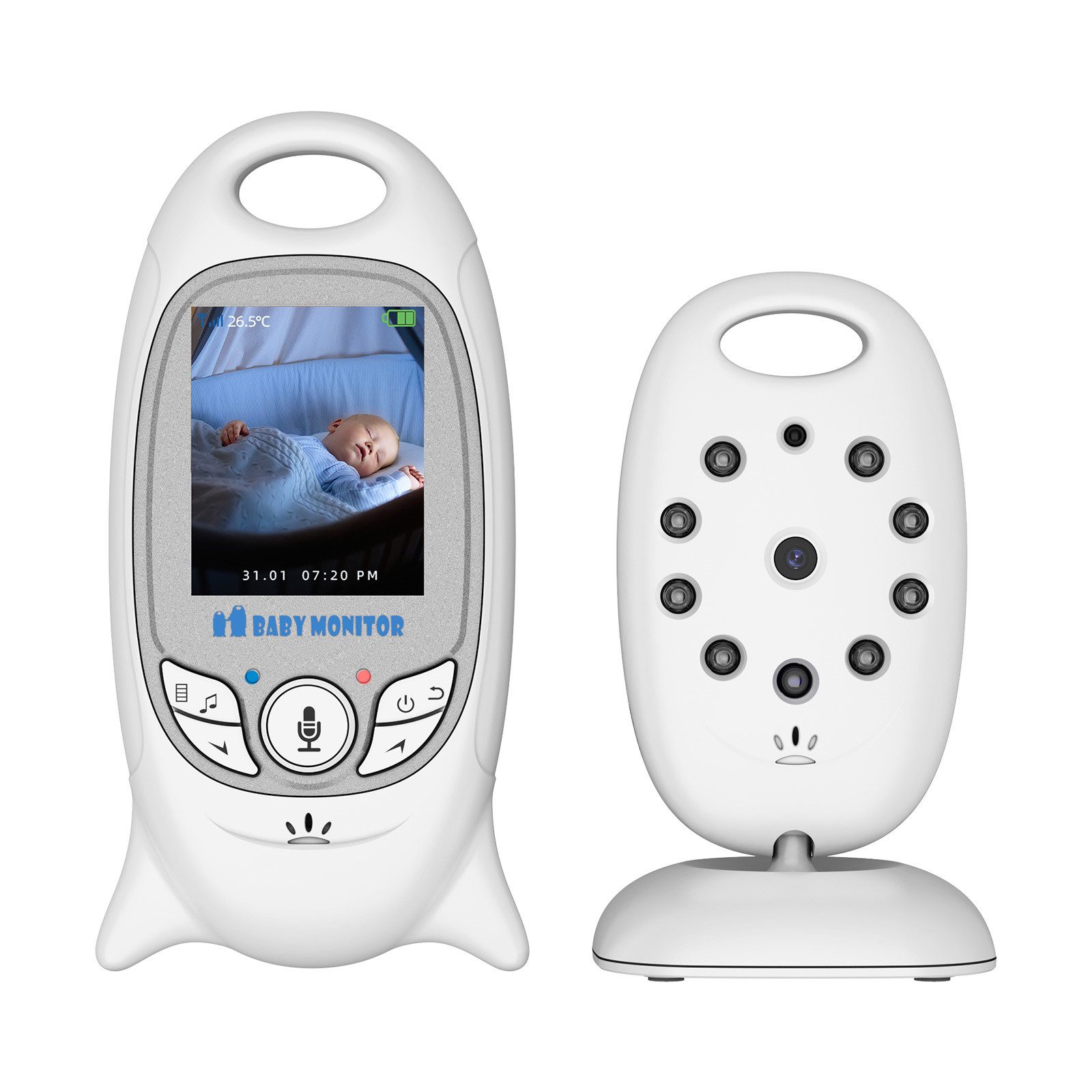 TWUFY Babyphone 2'' LCD Babyphone mit Kamera Video Baby Monitor Babyfon mit Audio, 2,4-GHz-FHSS-Technologie, 5m Nachtsichtentfernung, LCD-Display, LCD-Display, 2-Wege-Audiogespräch, VOX-Funktion, 360°-Schwenk, 90°-Neige, 260m Reichweite, Temperaturüberwac
