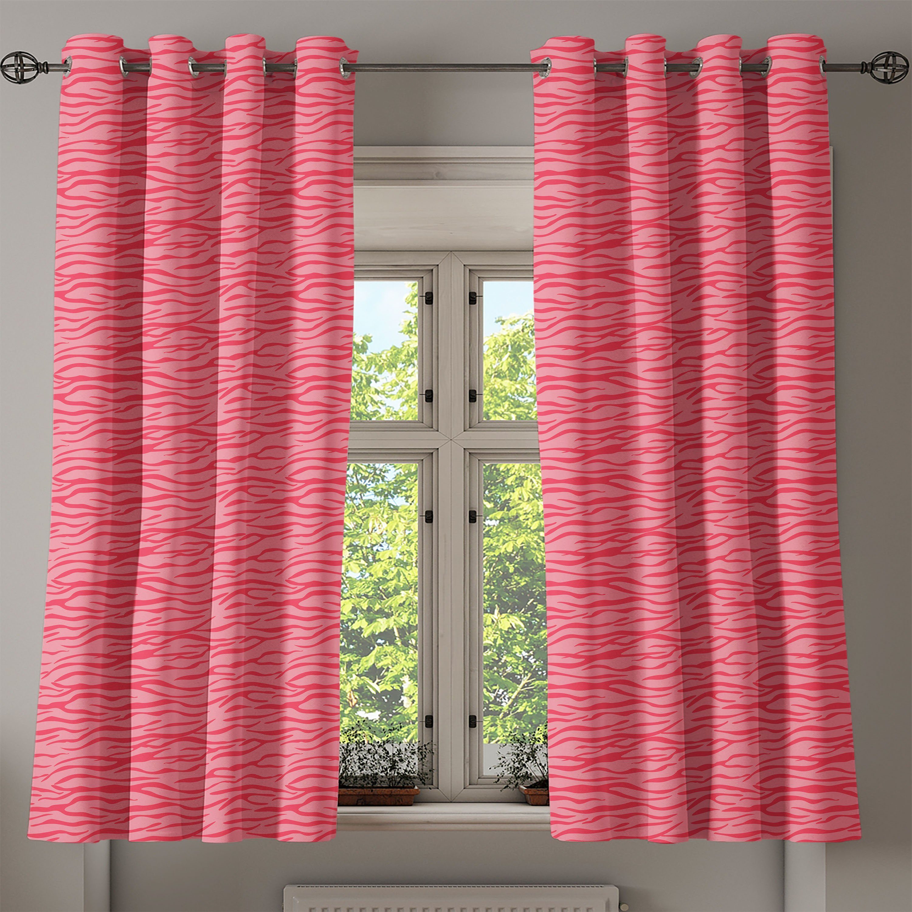Schlafzimmer Abakuhaus, rosa Dekorative Wohnzimmer, Gewellte Streifen 2-Panel-Fenstervorhänge Safari für Gardine Zebra