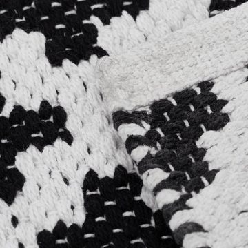 Läufer Teppich Baumwolle schwarz weiß, relaxdays, Höhe: 10 mm, 70x140cm