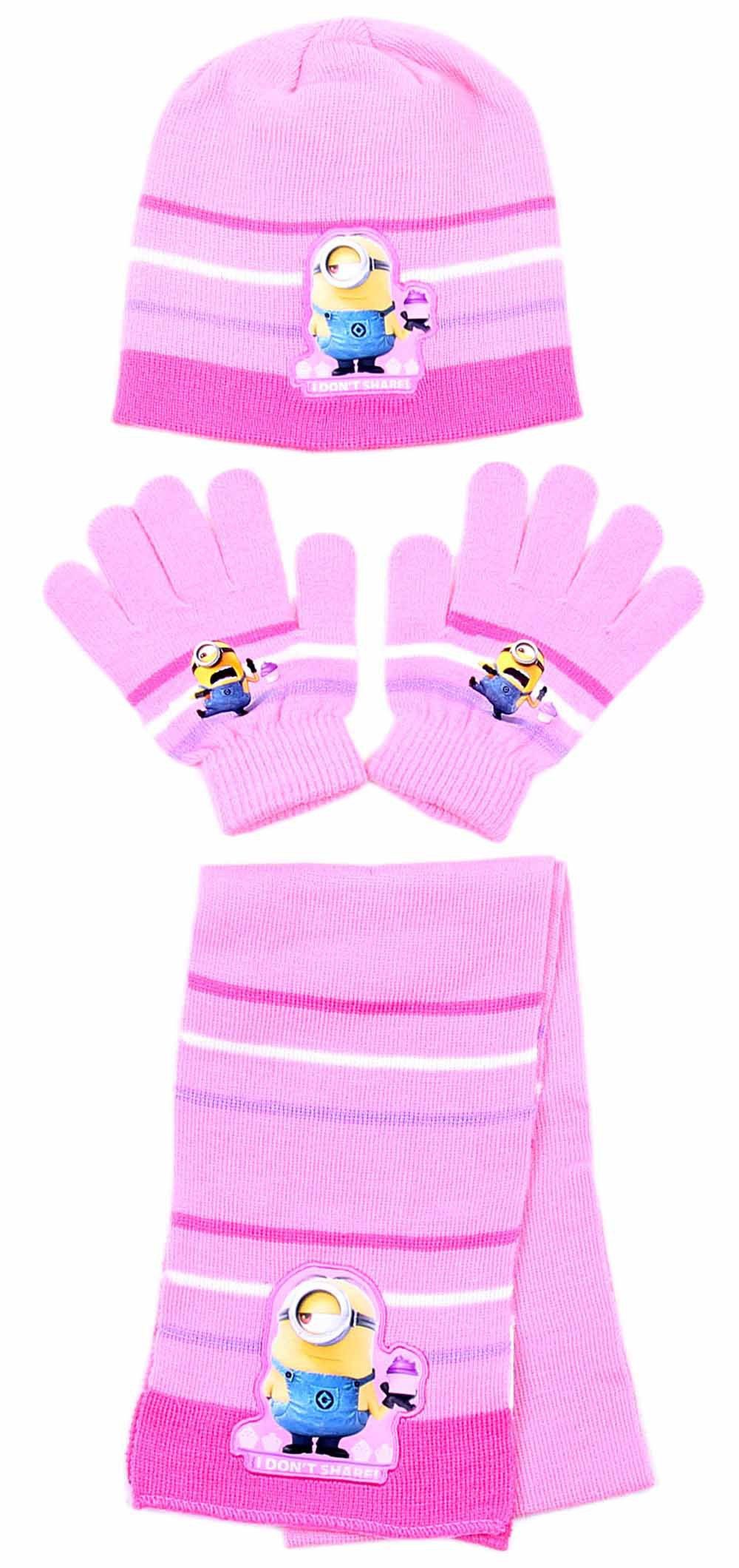 Sarcia.eu Mütze & Schal Rosa-weißes Set: Schal, Handschuhe, Mütze MINIONS