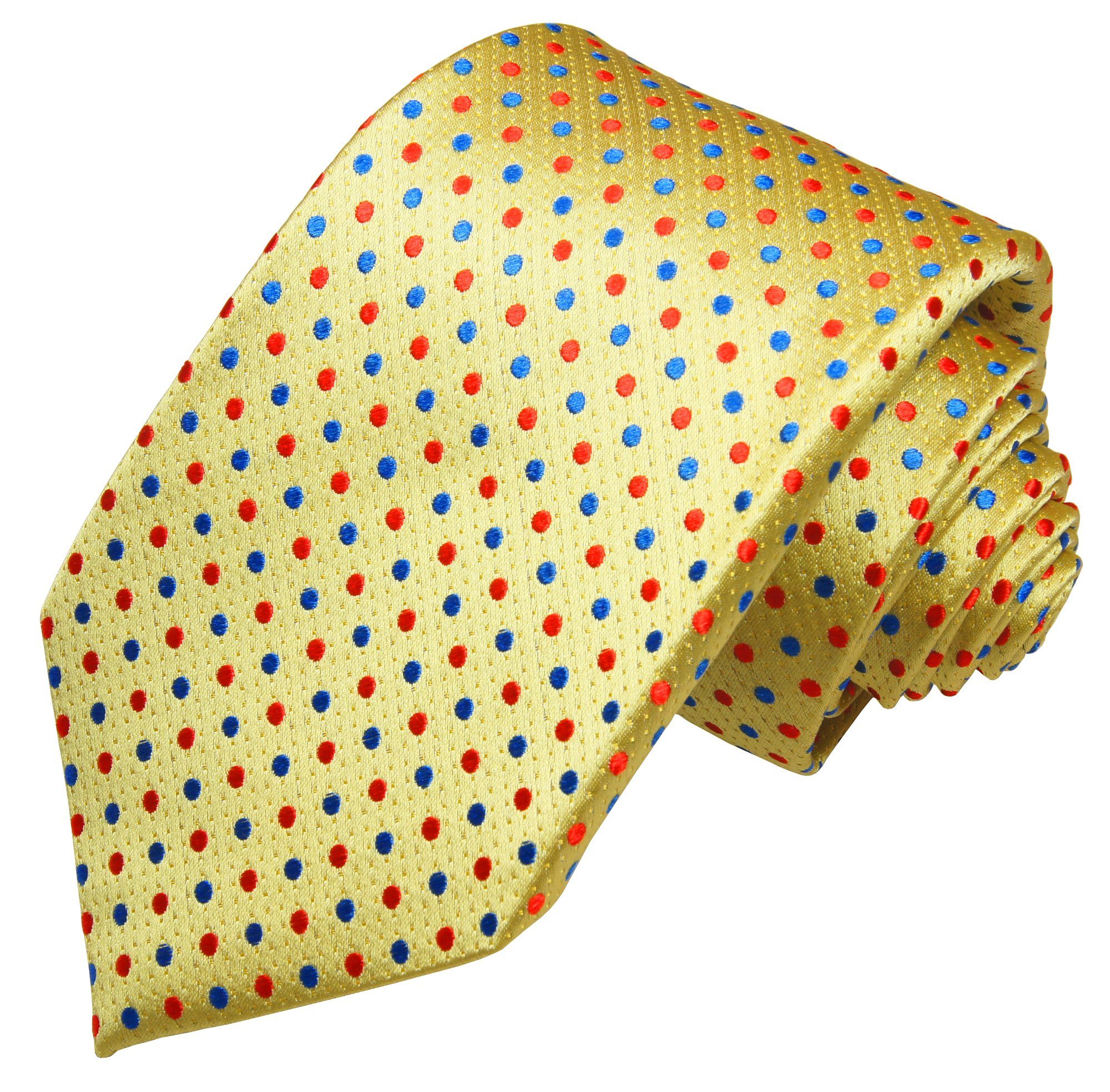 7-Fold gelb Seide mit Malone 100% 2-St., rot (Set, gelb Schlips Seidenkrawatte modern elegant gepunktet Einstecktuch) Paul blau Krawatte blau S14112-46