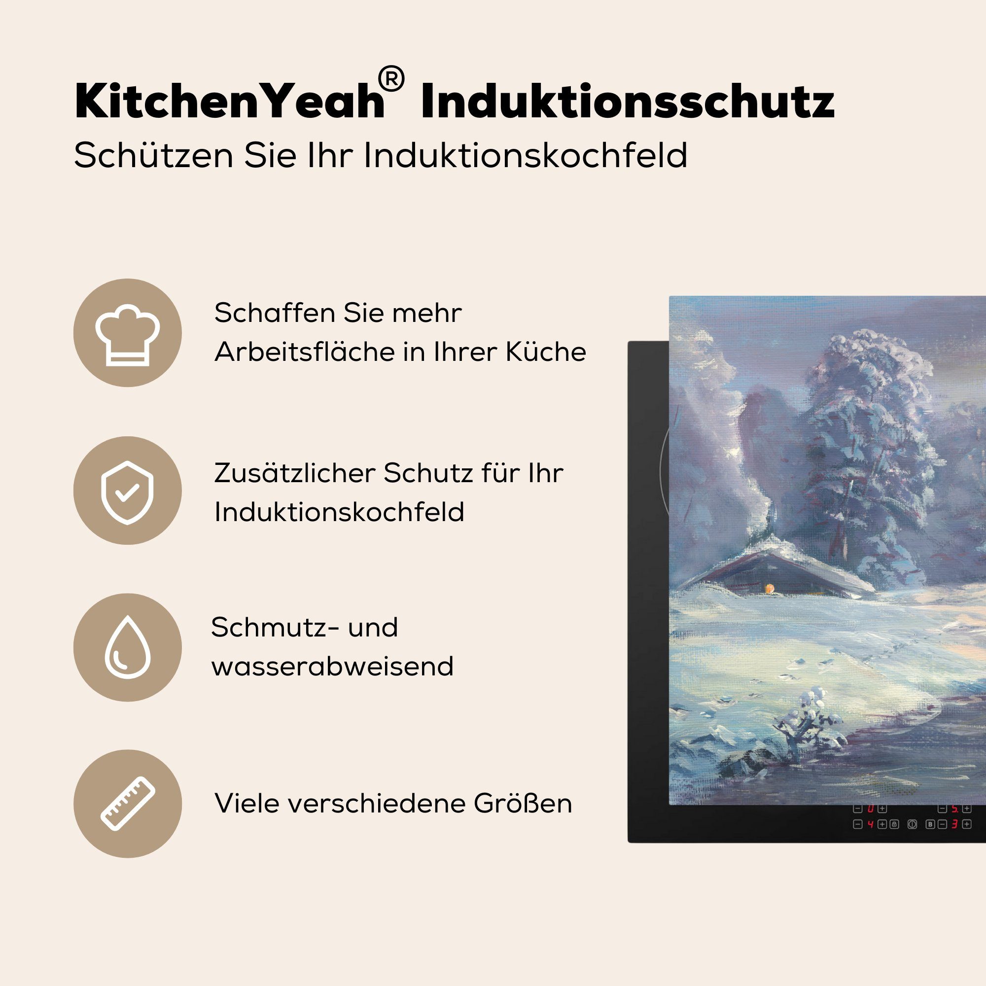 MuchoWow Herdblende-/Abdeckplatte Eine Illustration nutzbar, Vinyl, eines tlg), Winterwaldes, 70x52 cm, (1 Ceranfeldabdeckung Mobile Arbeitsfläche