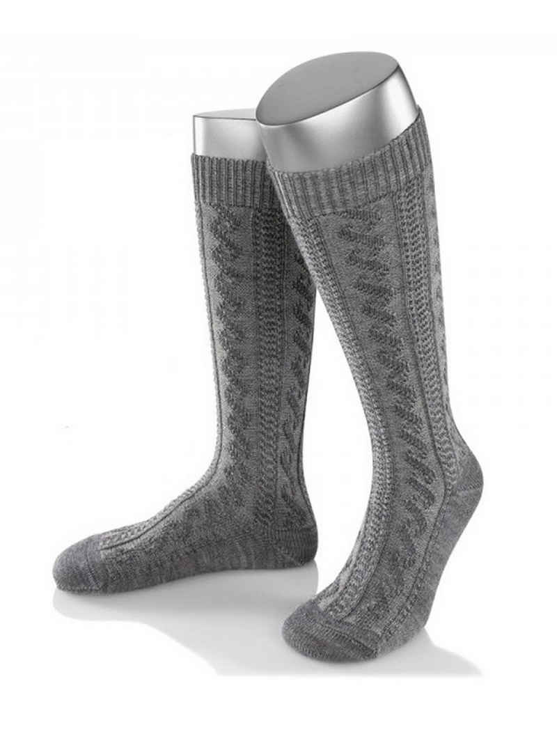 Almbock Trachtensocken Trachten Socken lang Merino Schurwolle (1-Paar) grau
